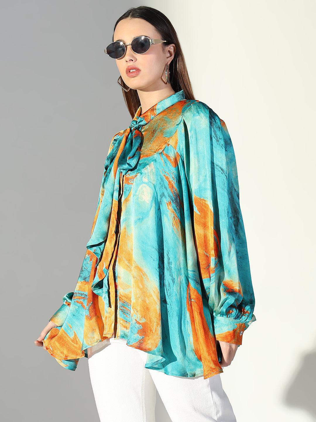 Women Green Abstract Shirt Style Top