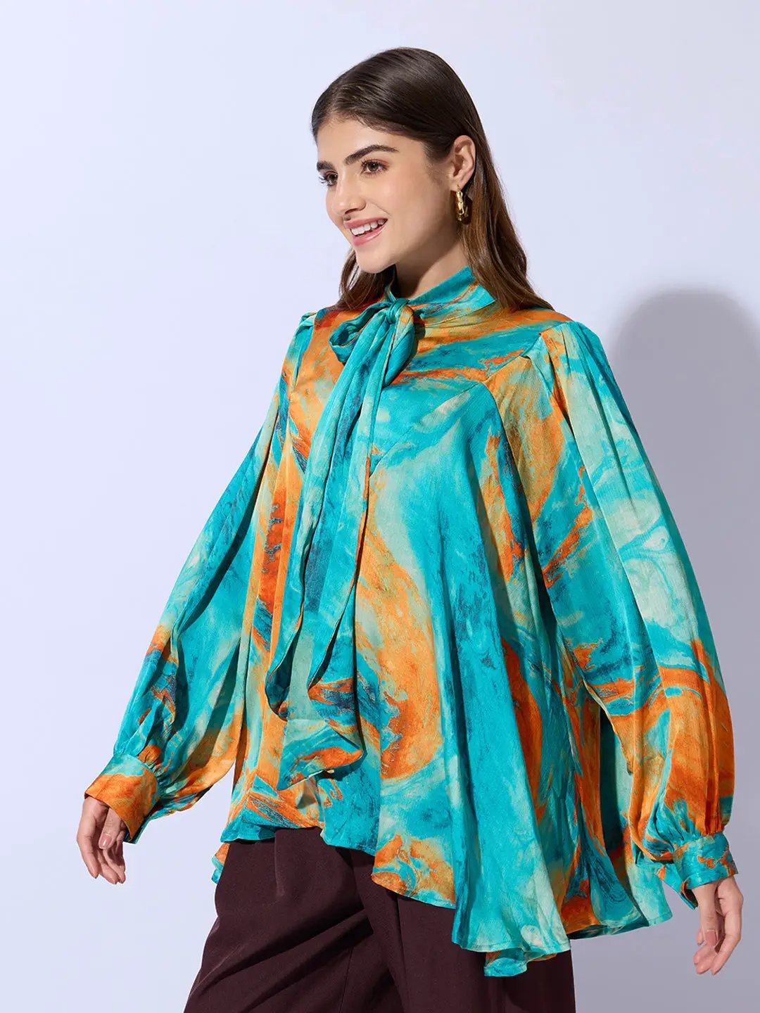Women's Abstract Print Green Satin Blouse - Uncategorized from SHOWOFFFF