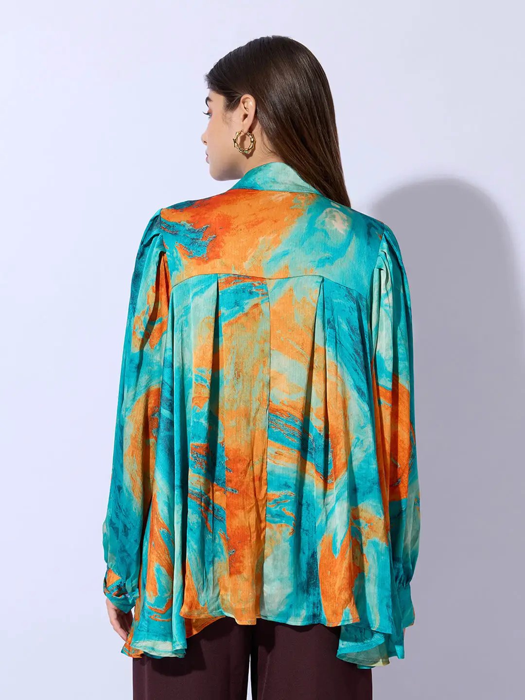 Women's Abstract Print Green Satin Blouse - Uncategorized from SHOWOFFFF
