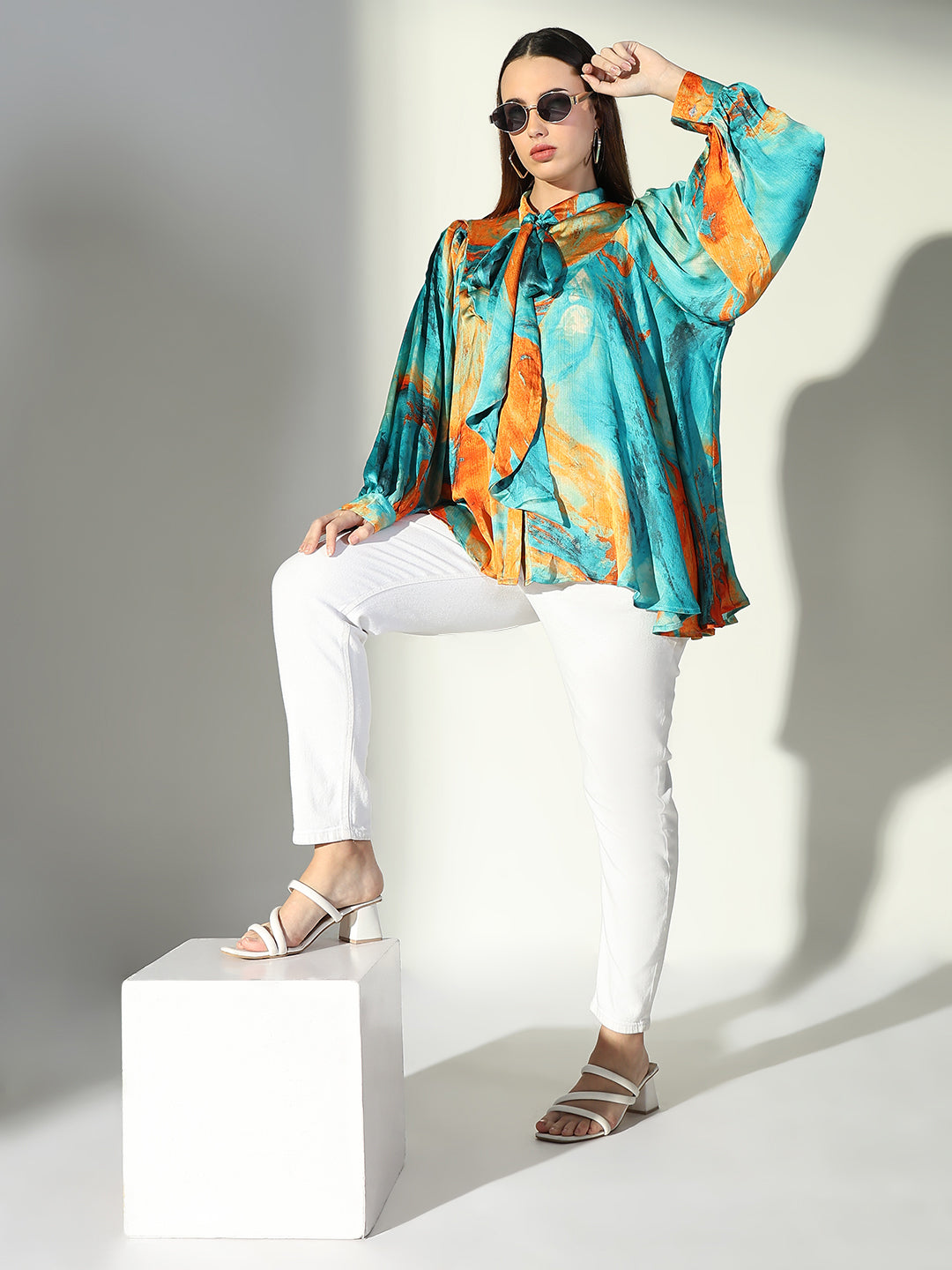 Women Green Abstract Shirt Style Top