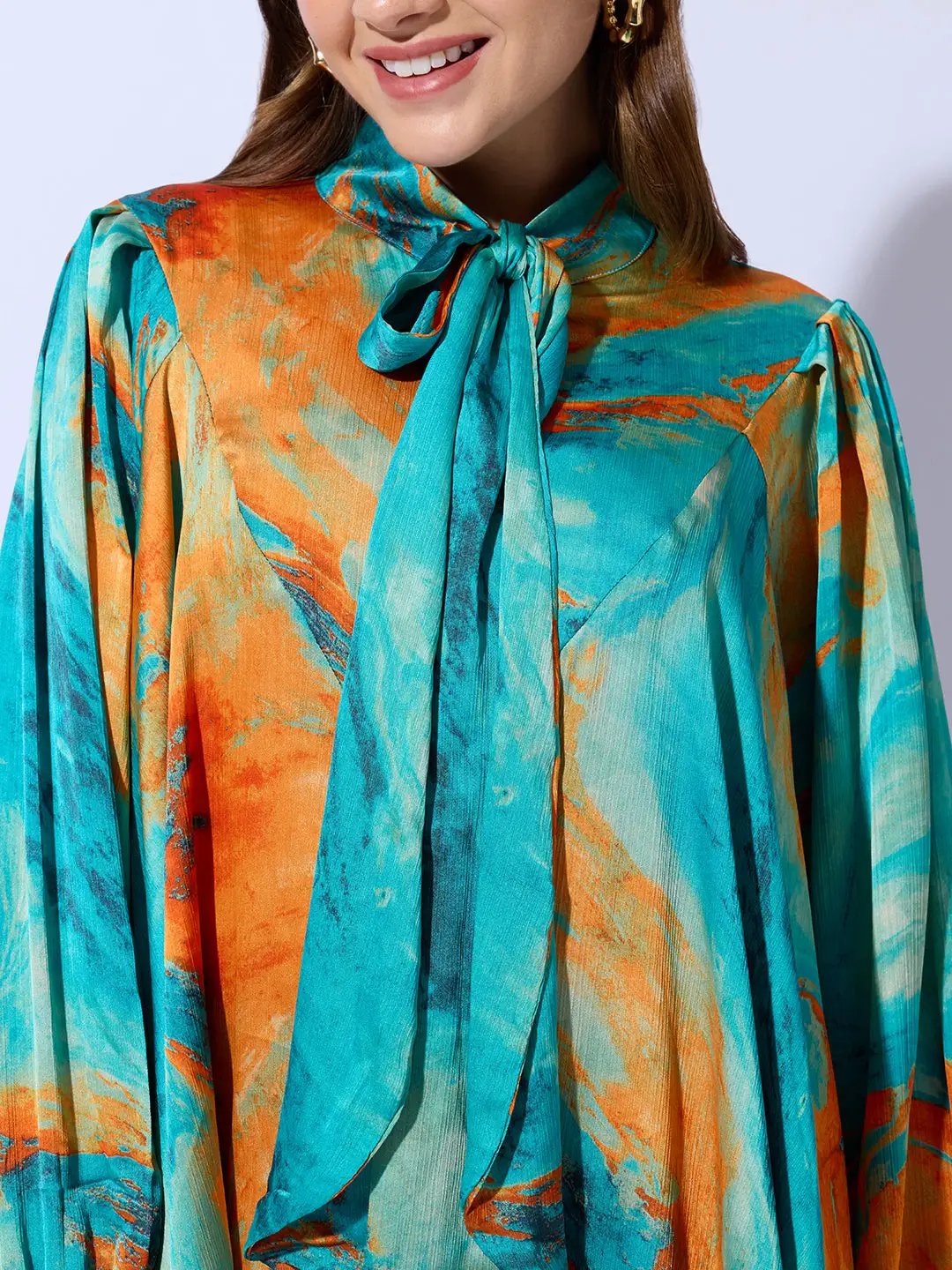 Women's Abstract Print Green Satin Blouse - Uncategorized from SHOWOFFFF