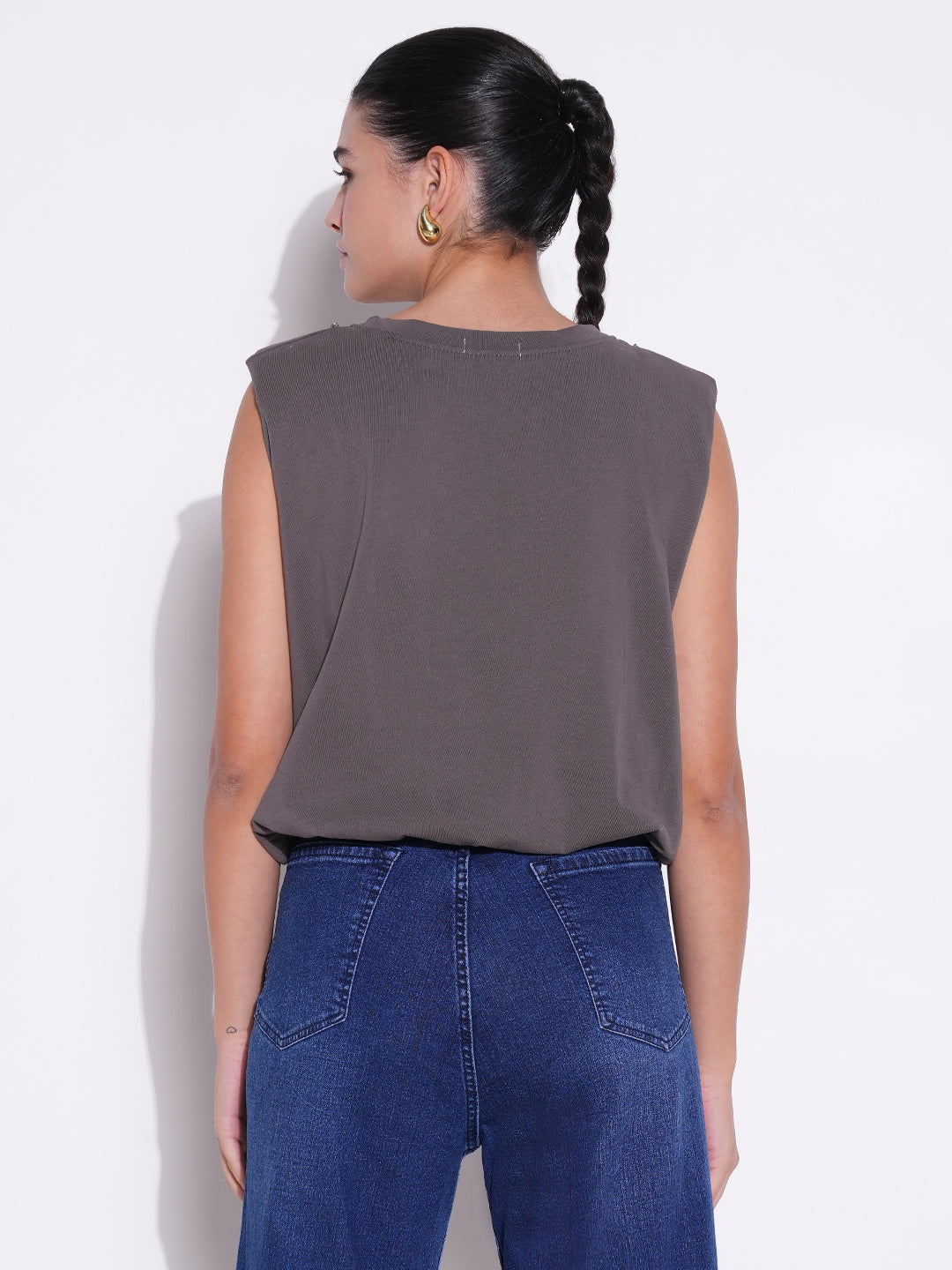 Women Grey Solid Top with Chain