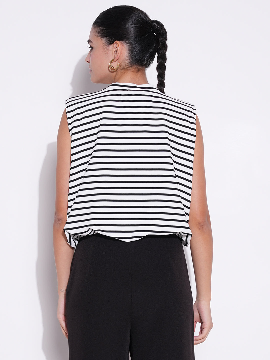 Women White Striped Top with Chain