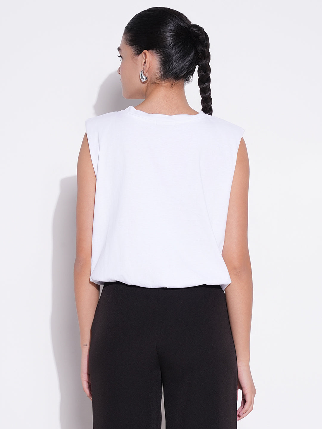 Women White Solid Top with Chain