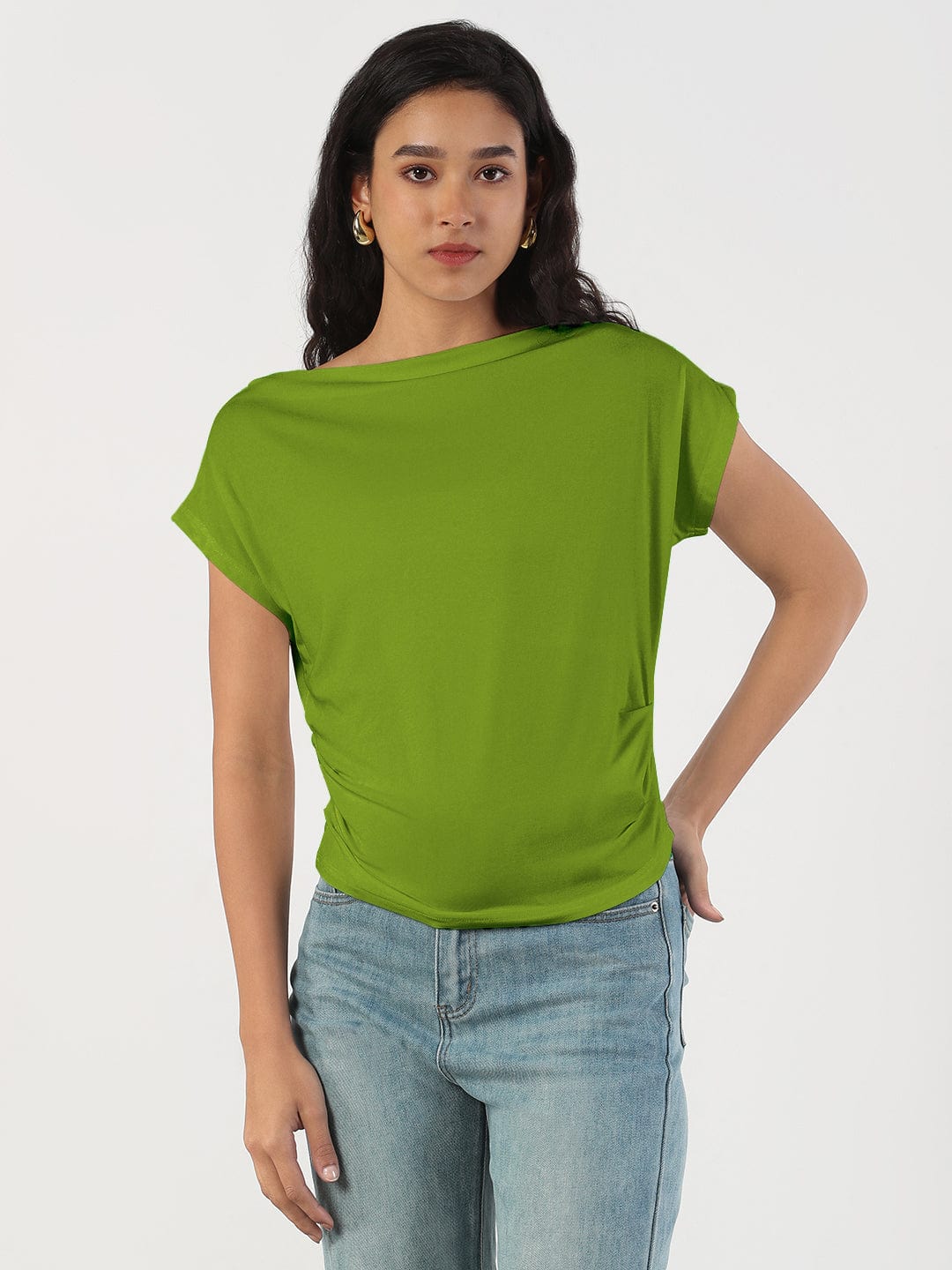 Women's Green Boat Neck Top