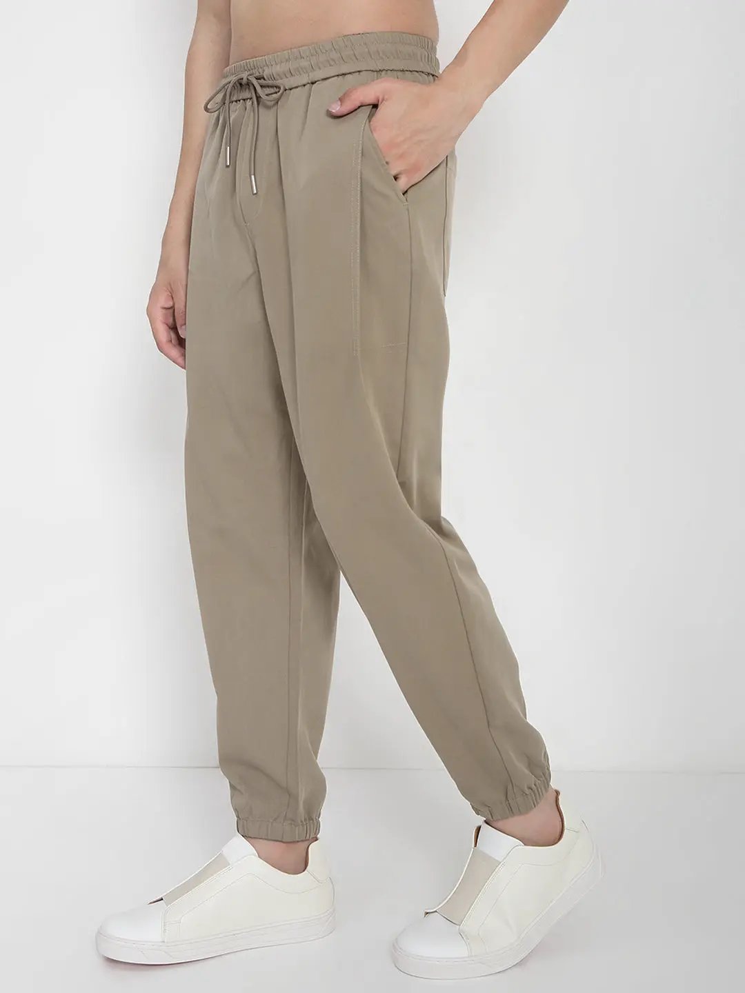 Men's Cotton Beige Relaxed Fit Joggers - from SHOWOFFFF