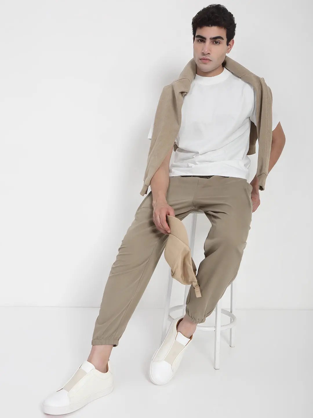 Men's Cotton Beige Relaxed Fit Joggers - from SHOWOFFFF