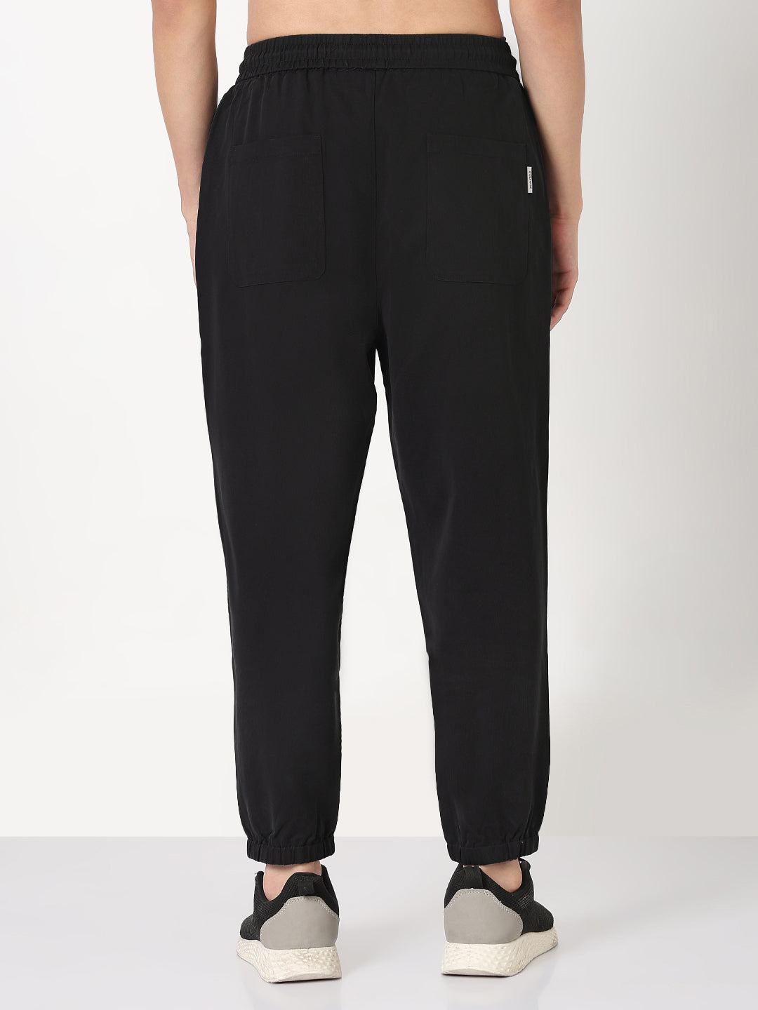 Men's Black Regular Fit Joggers with Elasticated Drawstring Waist