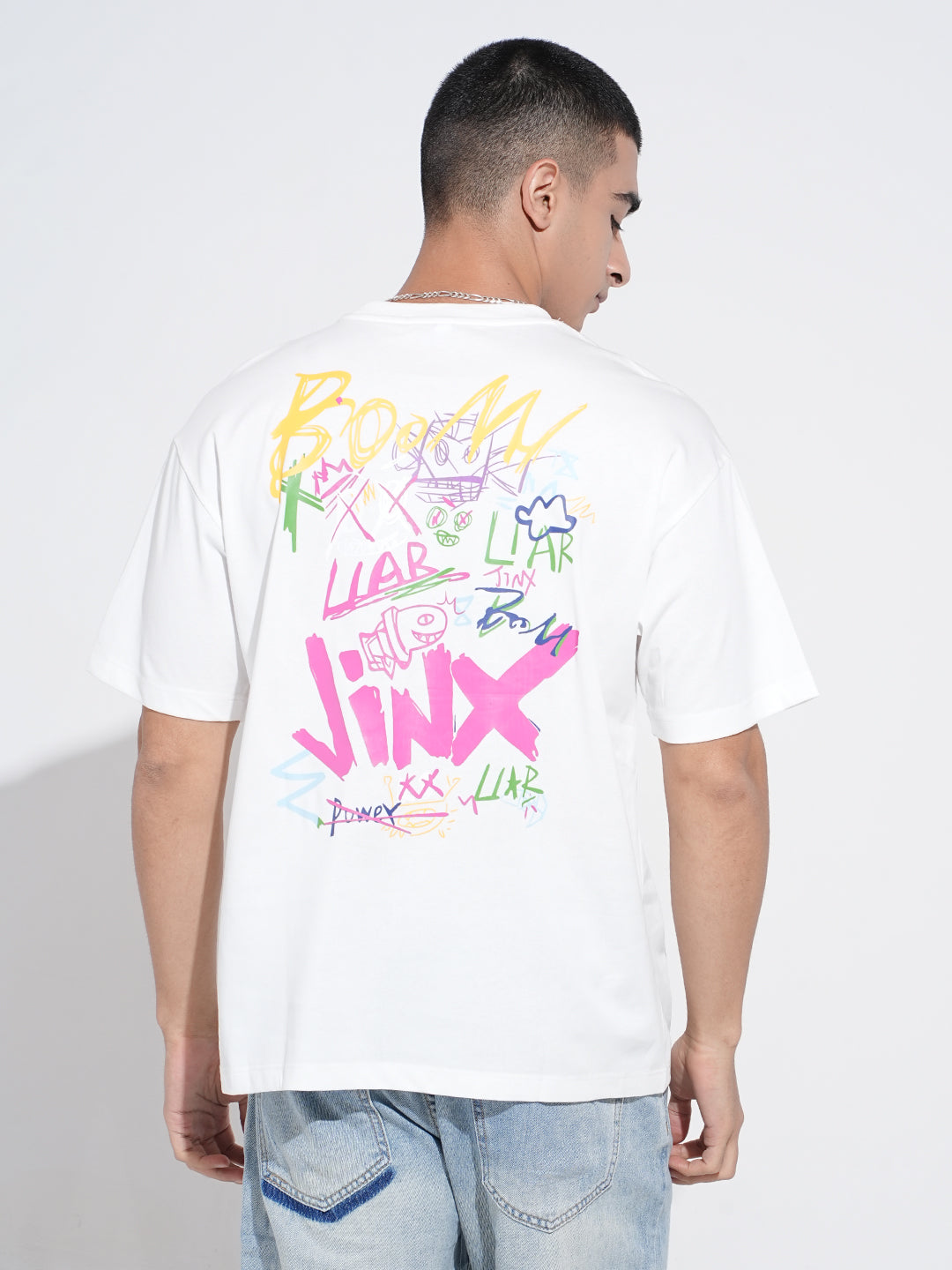 Men's Graphic Print White Short Sleeves Round Neck Relaxed Fit T-Shirt