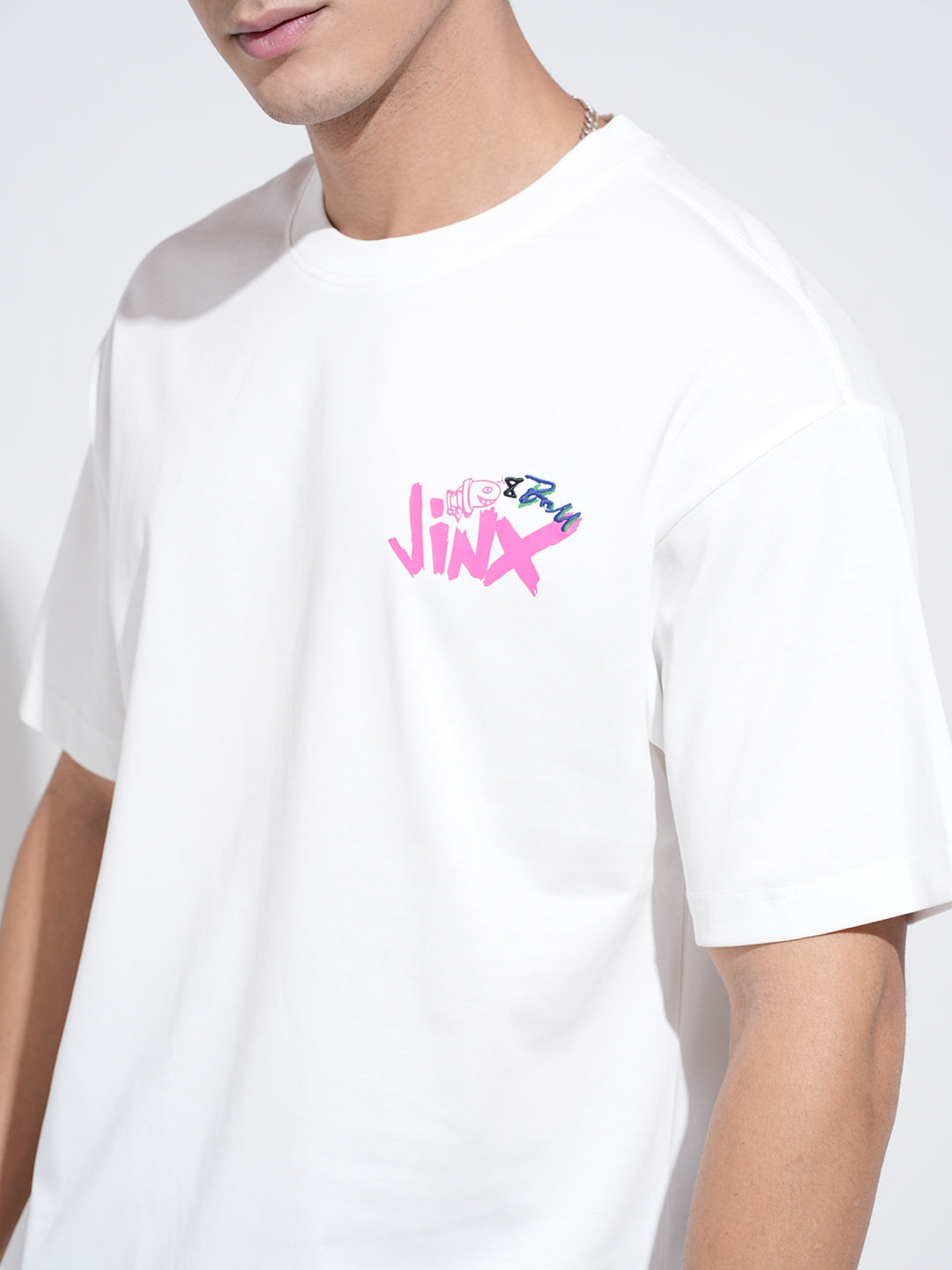 Men's Graphic Print White Short Sleeves Round Neck Relaxed Fit T-Shirt