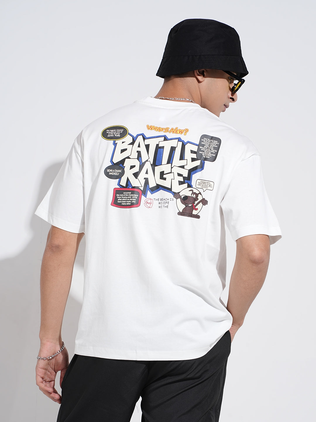 Men's Graphic Print White Short Sleeves Round Neck Relaxed Fit T-Shirt