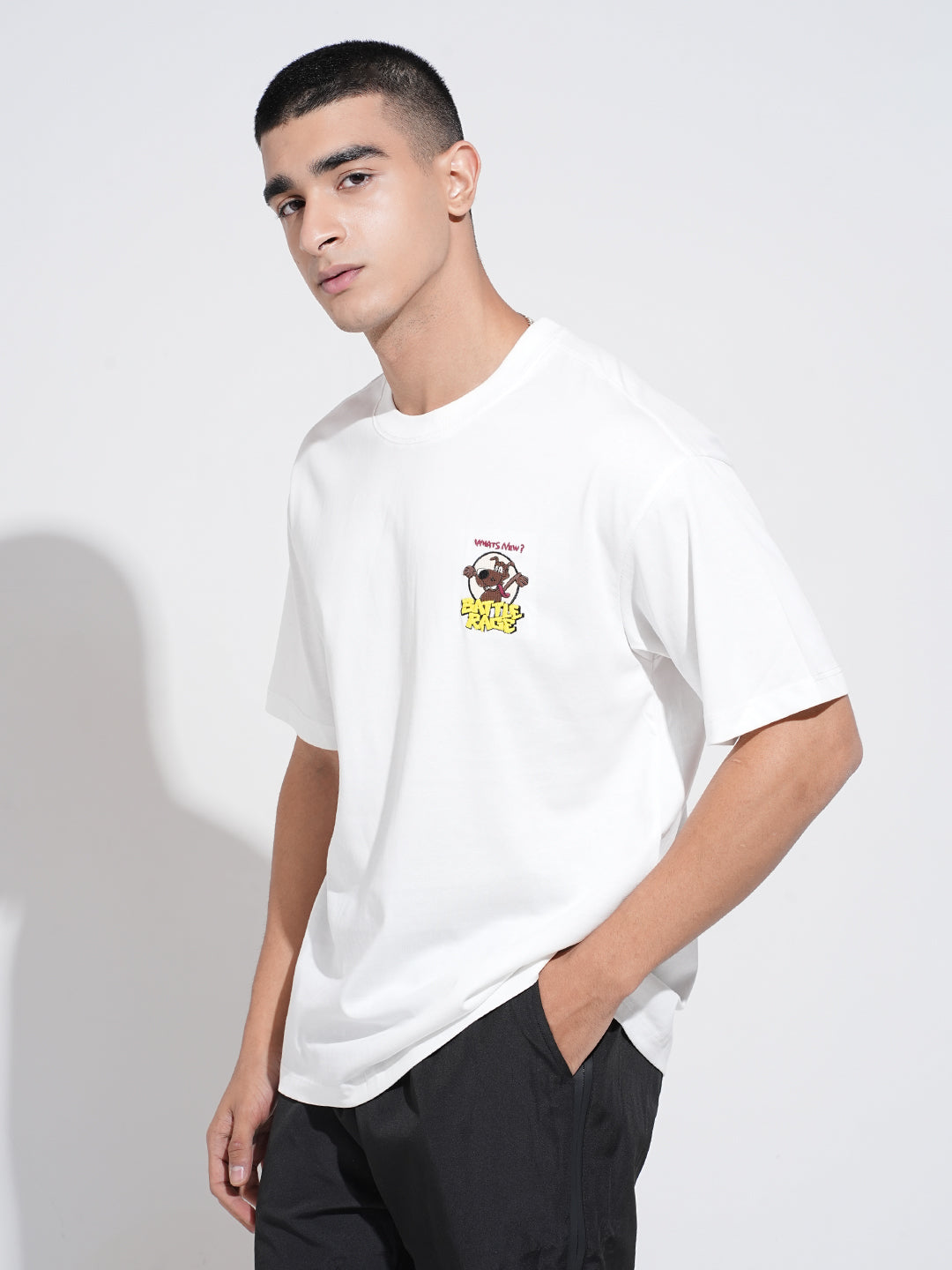 Men's Graphic Print White Short Sleeves Round Neck Relaxed Fit T-Shirt