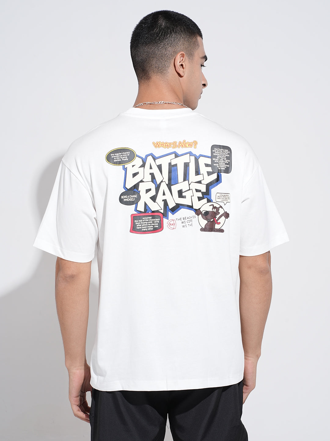 Men's Graphic Print White Short Sleeves Round Neck Relaxed Fit T-Shirt