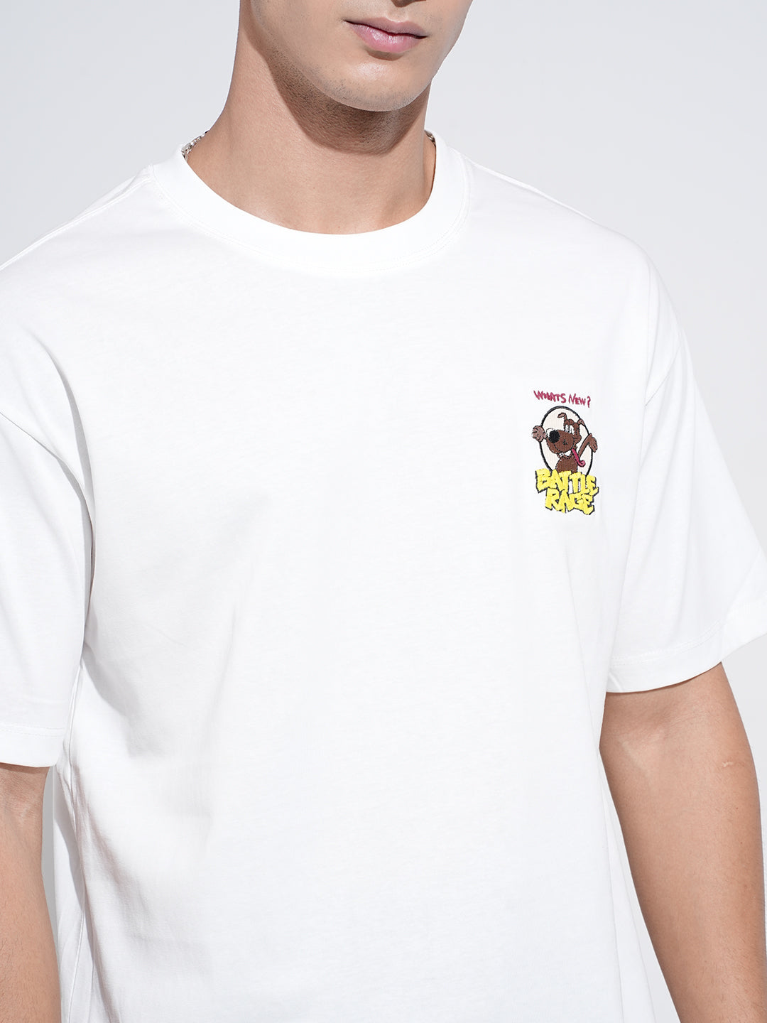 Men's Graphic Print White Short Sleeves Round Neck Relaxed Fit T-Shirt