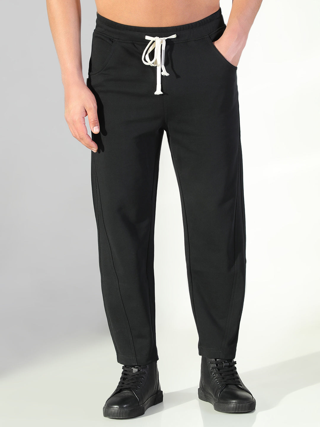 Men Black Solid Trousers