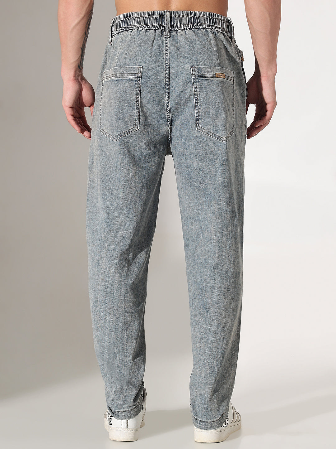 Men's Blue Straight Fit Elasticated Waist with Drawstring Jeans