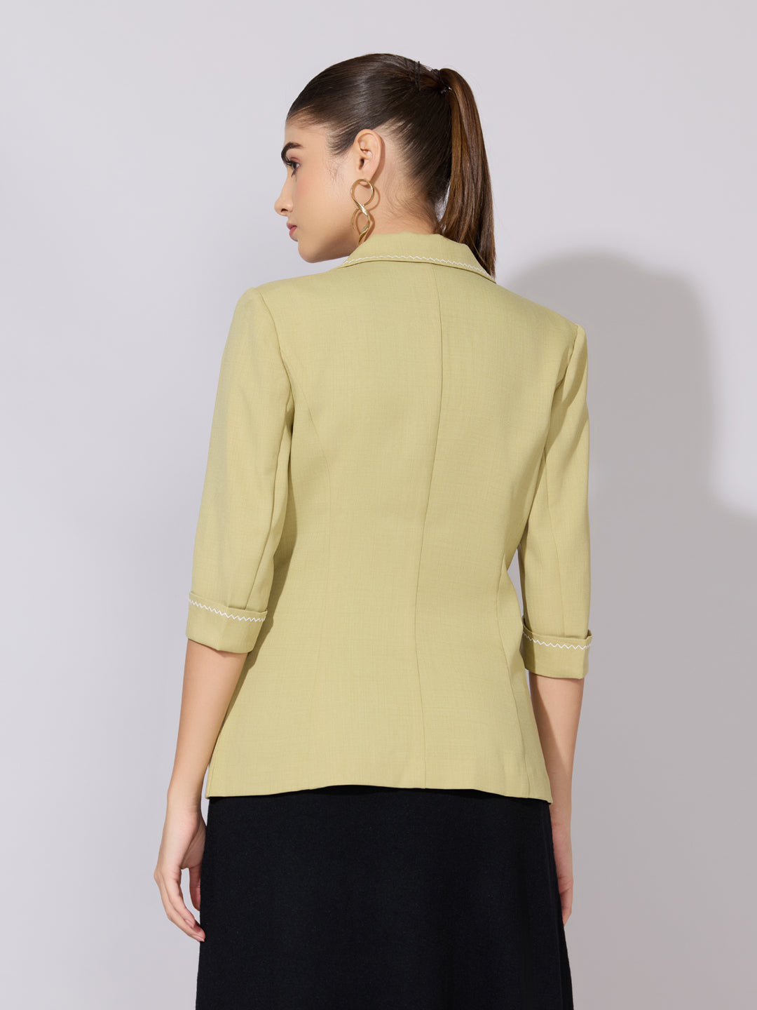 Women's Green Blazer with Contrast Stitch Detail