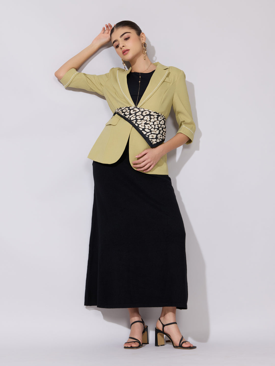 Women's Green Blazer with Contrast Stitch Detail