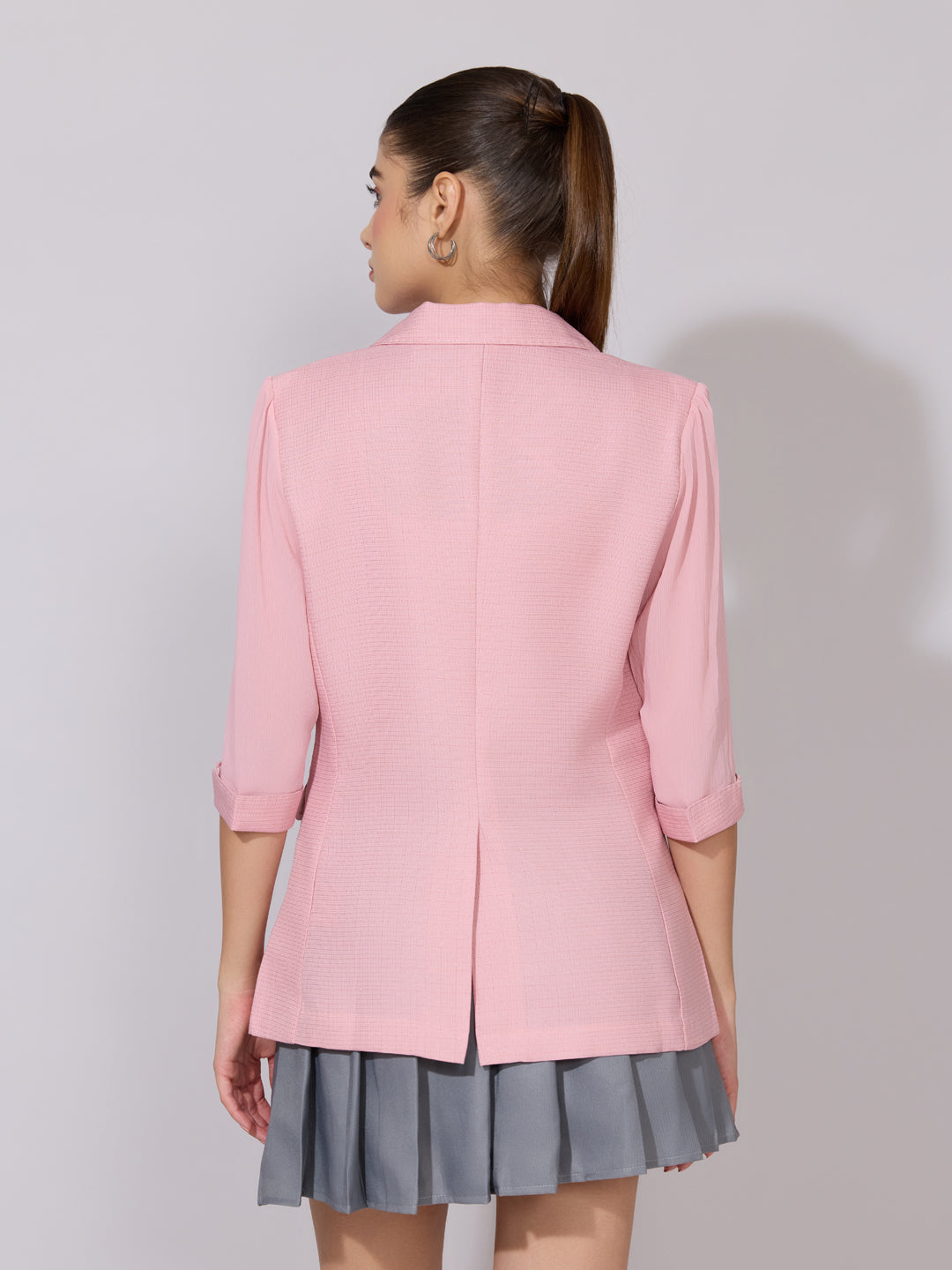 Women's Textured Pink Single Breasted Blazer