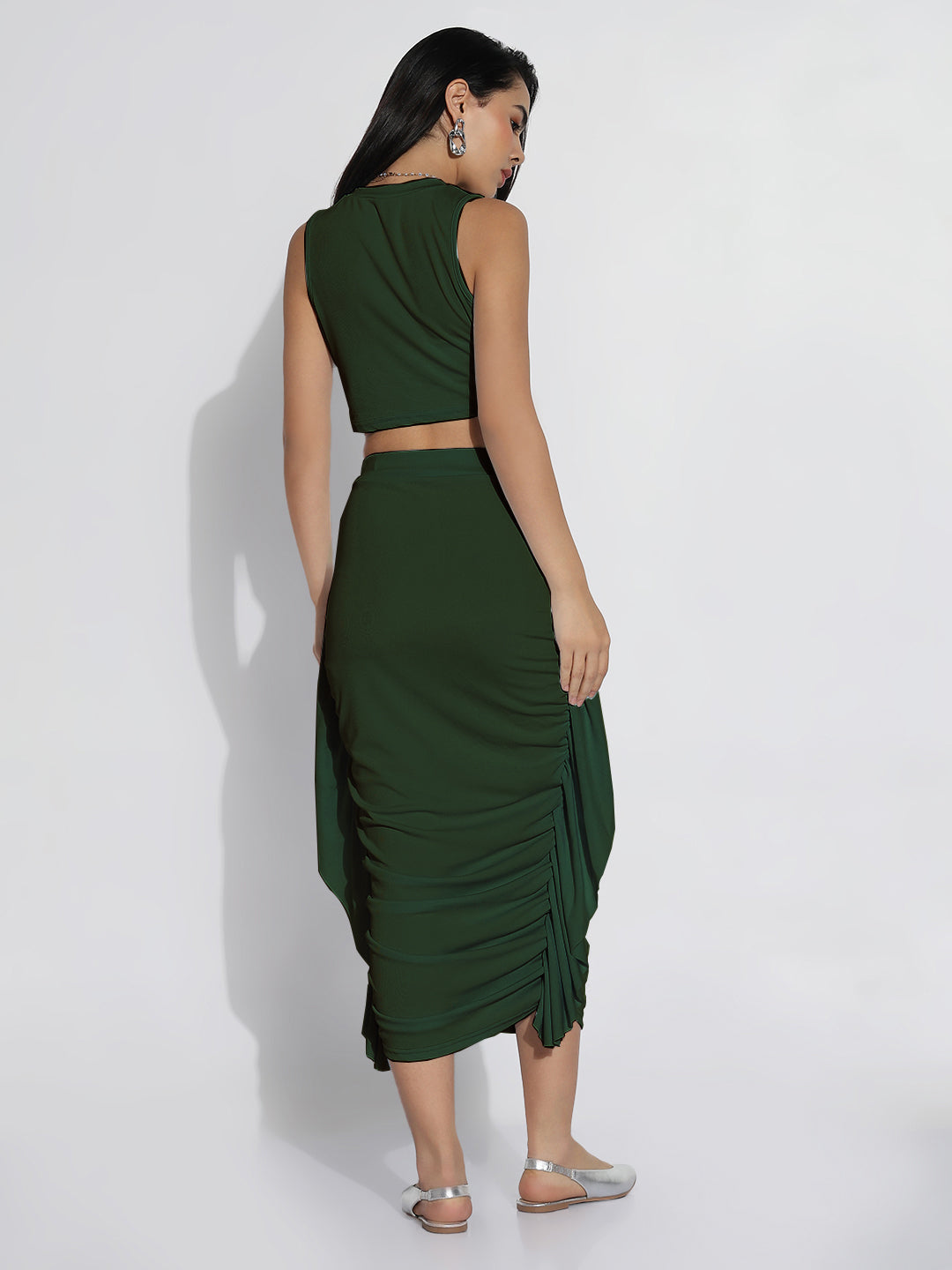 Women Green Solid Skirt & Top Co-ords Set