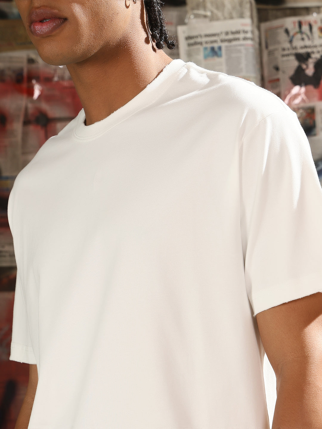 Men Casual White Solid Ripped T-Shirt