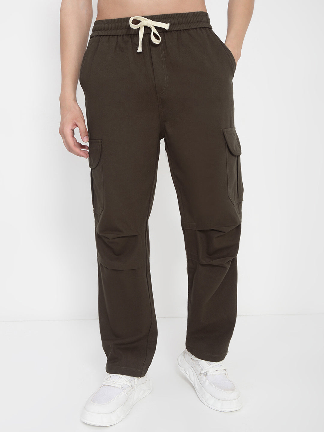 Men's Cotton Olive Straight Fit Cargo Trousers