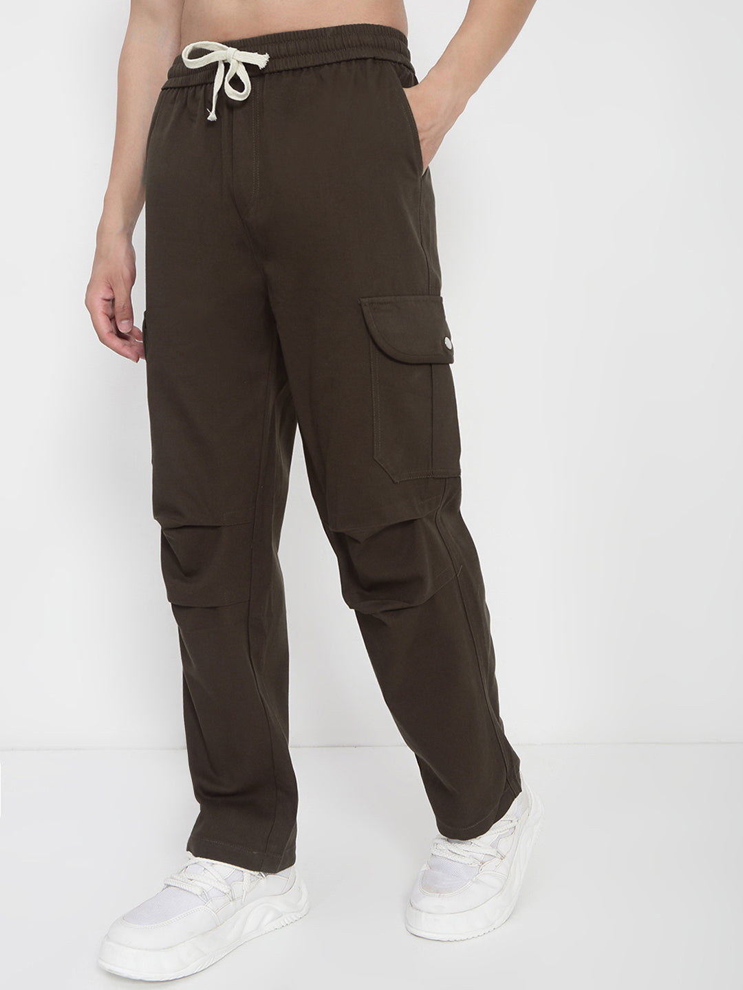 Men's Cotton Olive Straight Fit Cargo Trousers