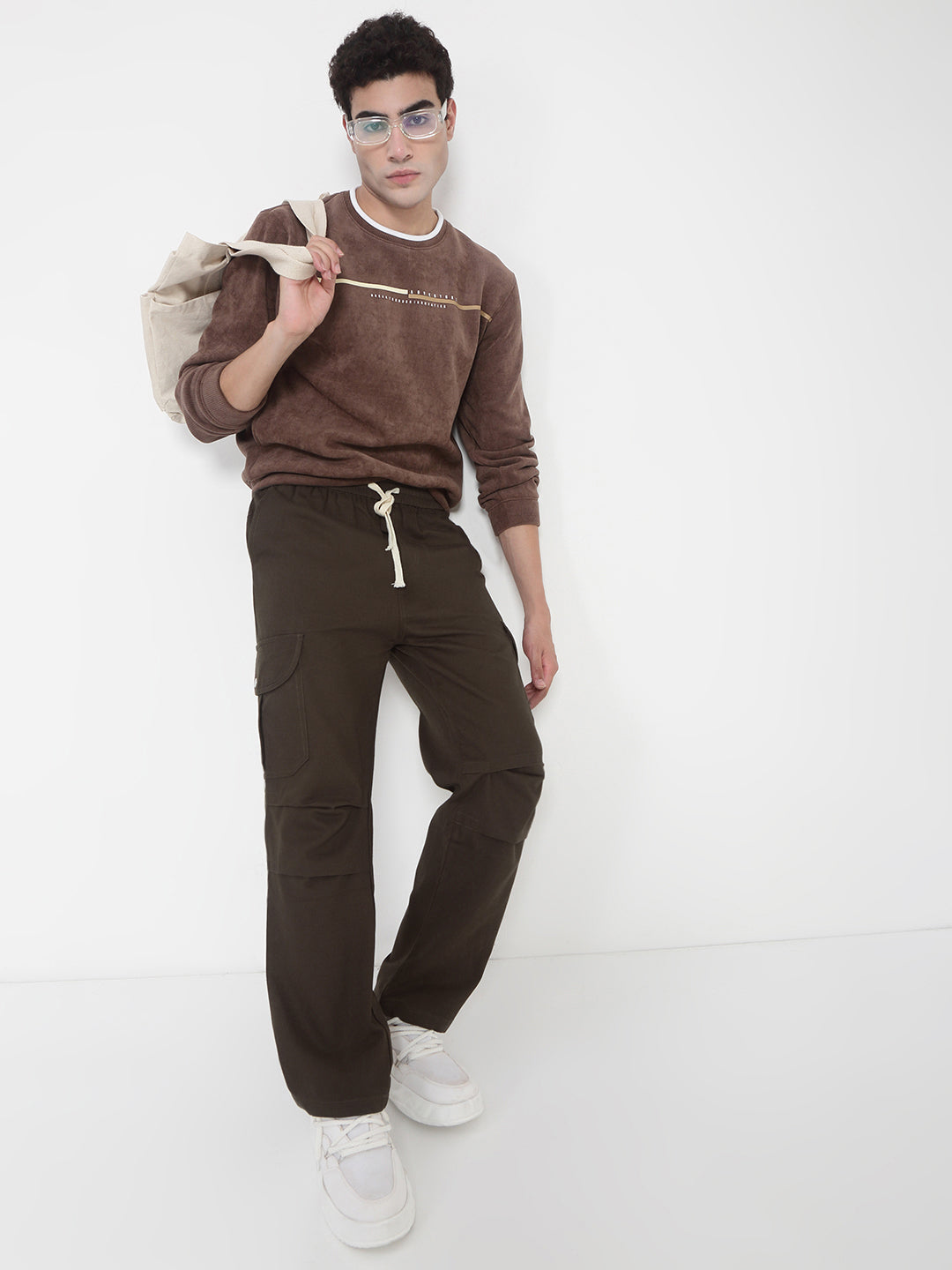 Men's Cotton Olive Straight Fit Cargo Trousers