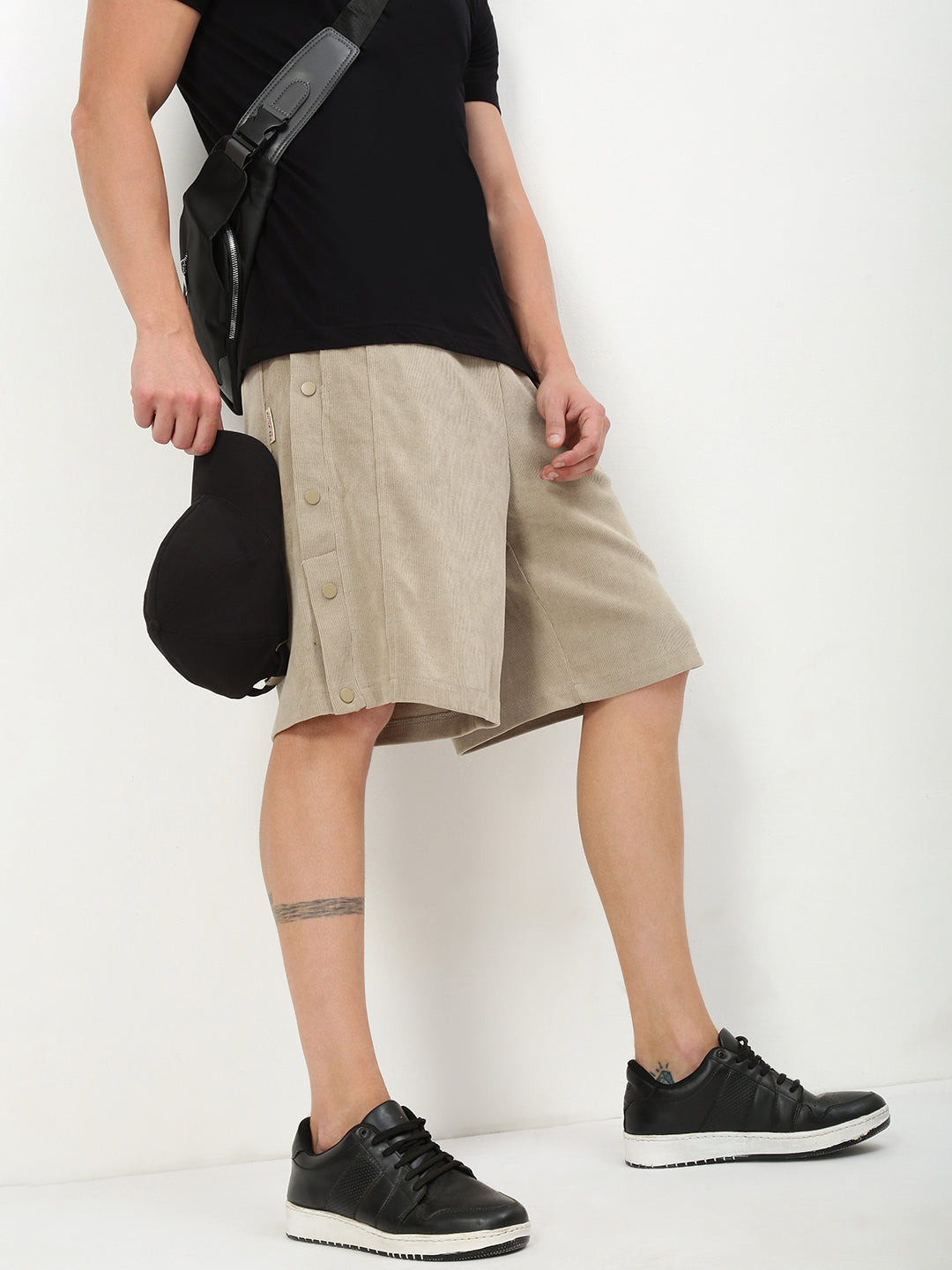 Men Beige Solid Shorts