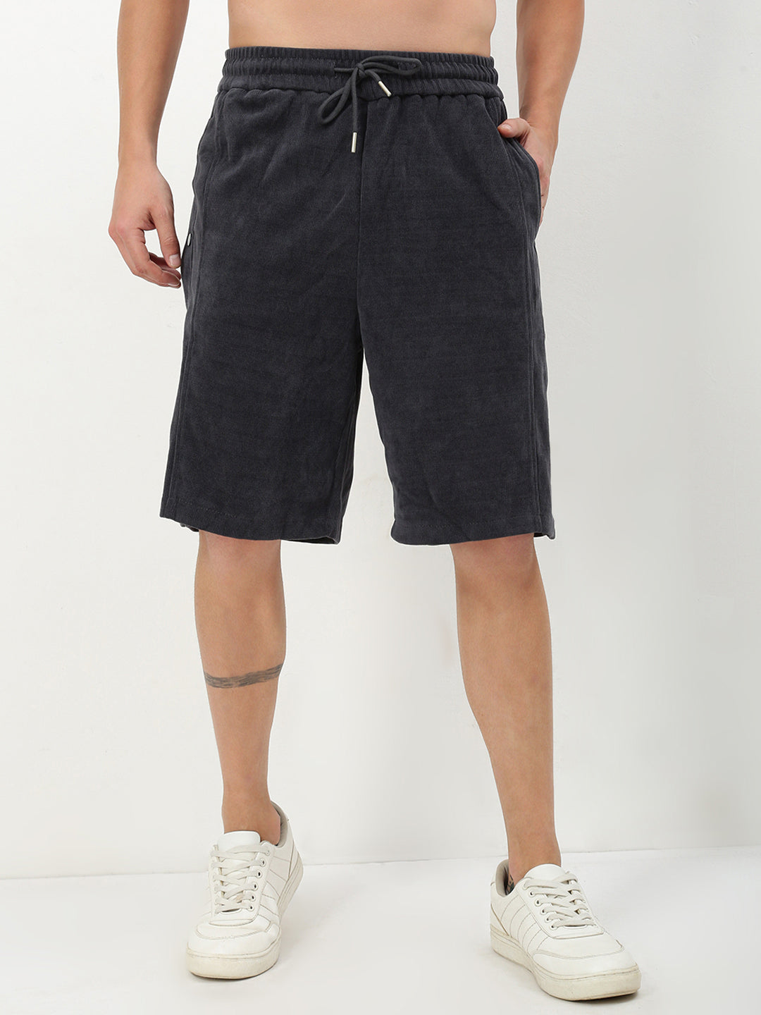 Men Grey Solid Shorts