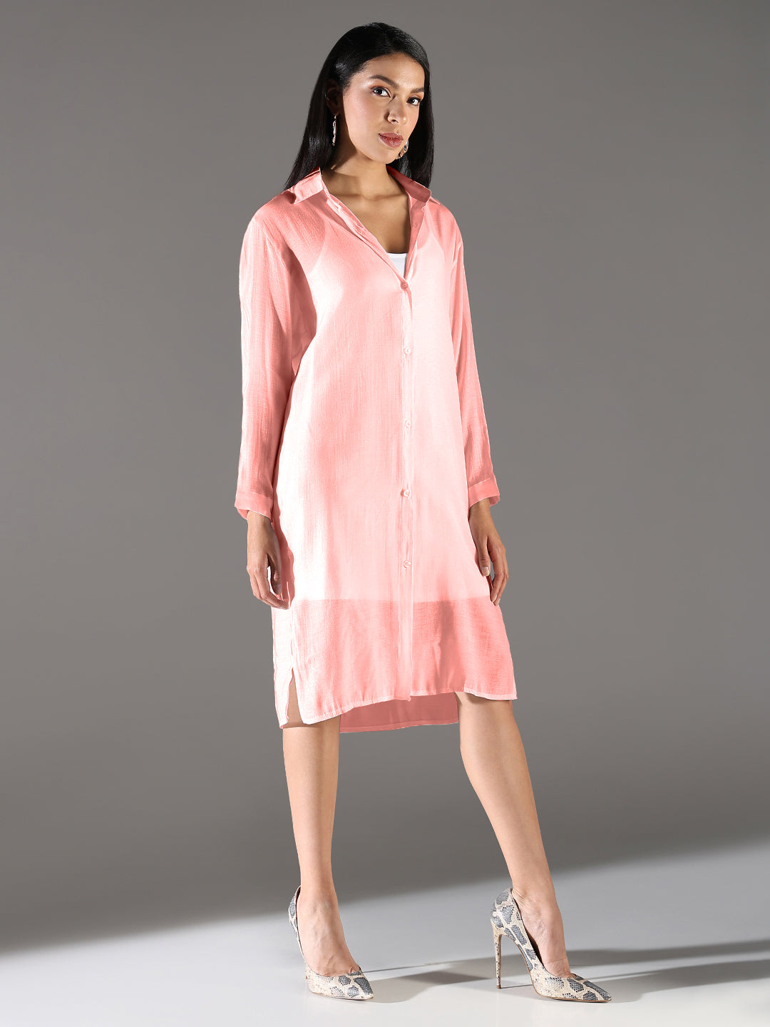 Women Pink Solid Shirt Dress