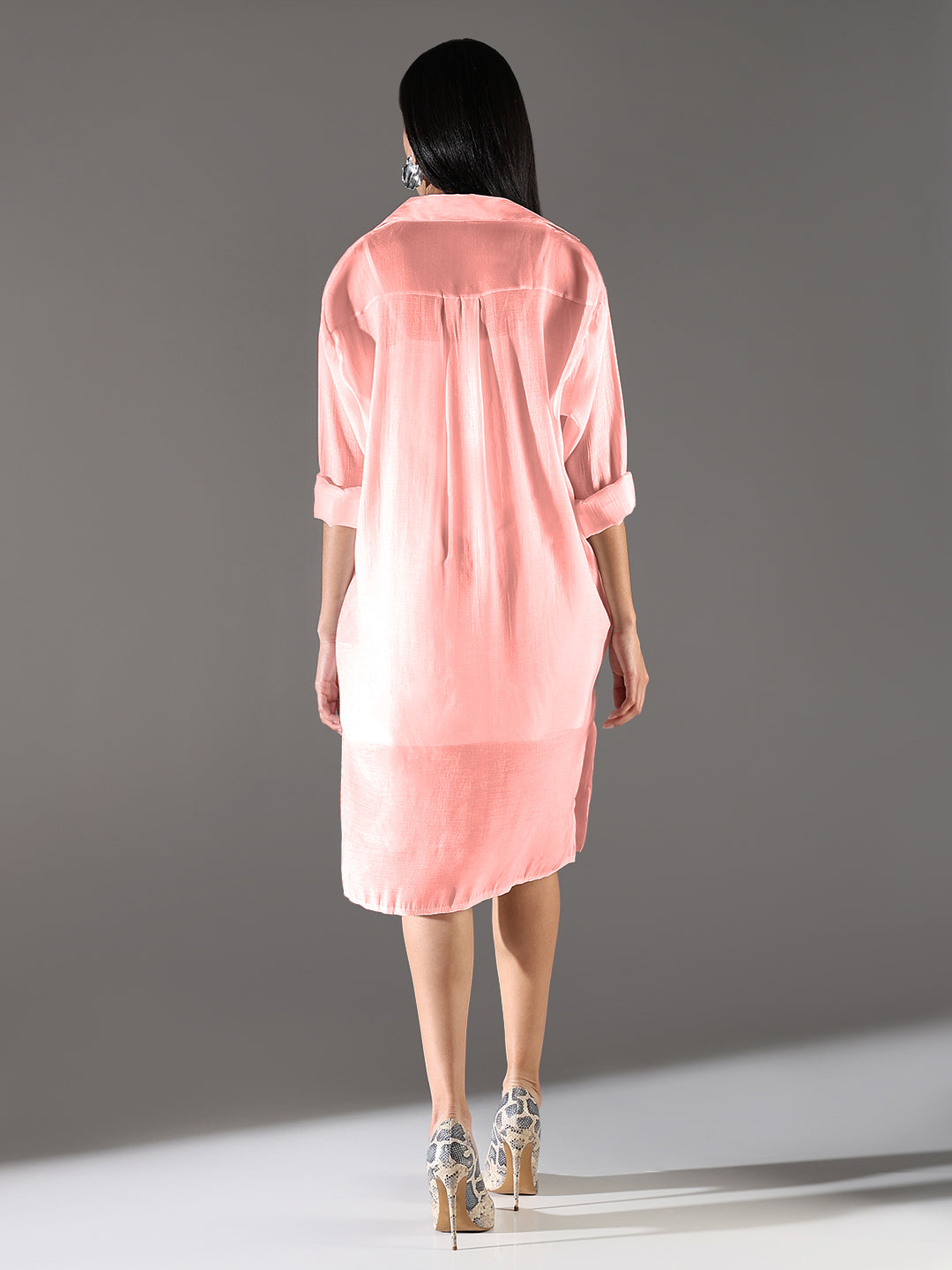 Women Pink Solid Shirt Dress