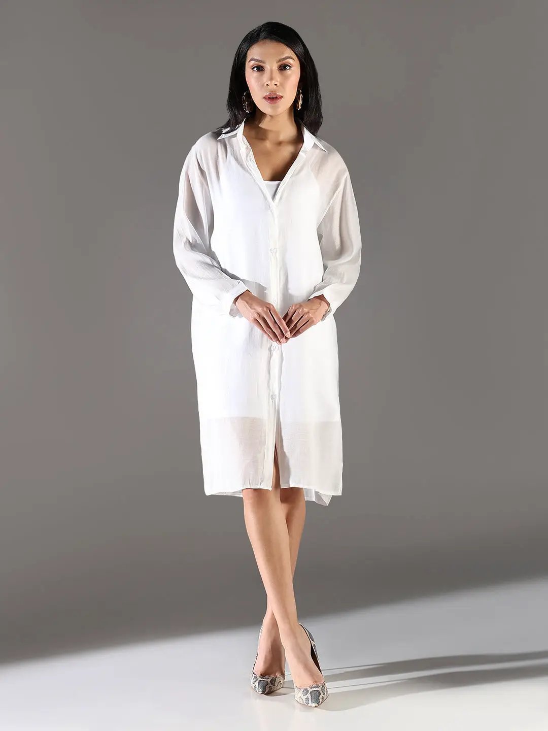 white sheer shirt dress The Handloom Terra Shirt Dress
