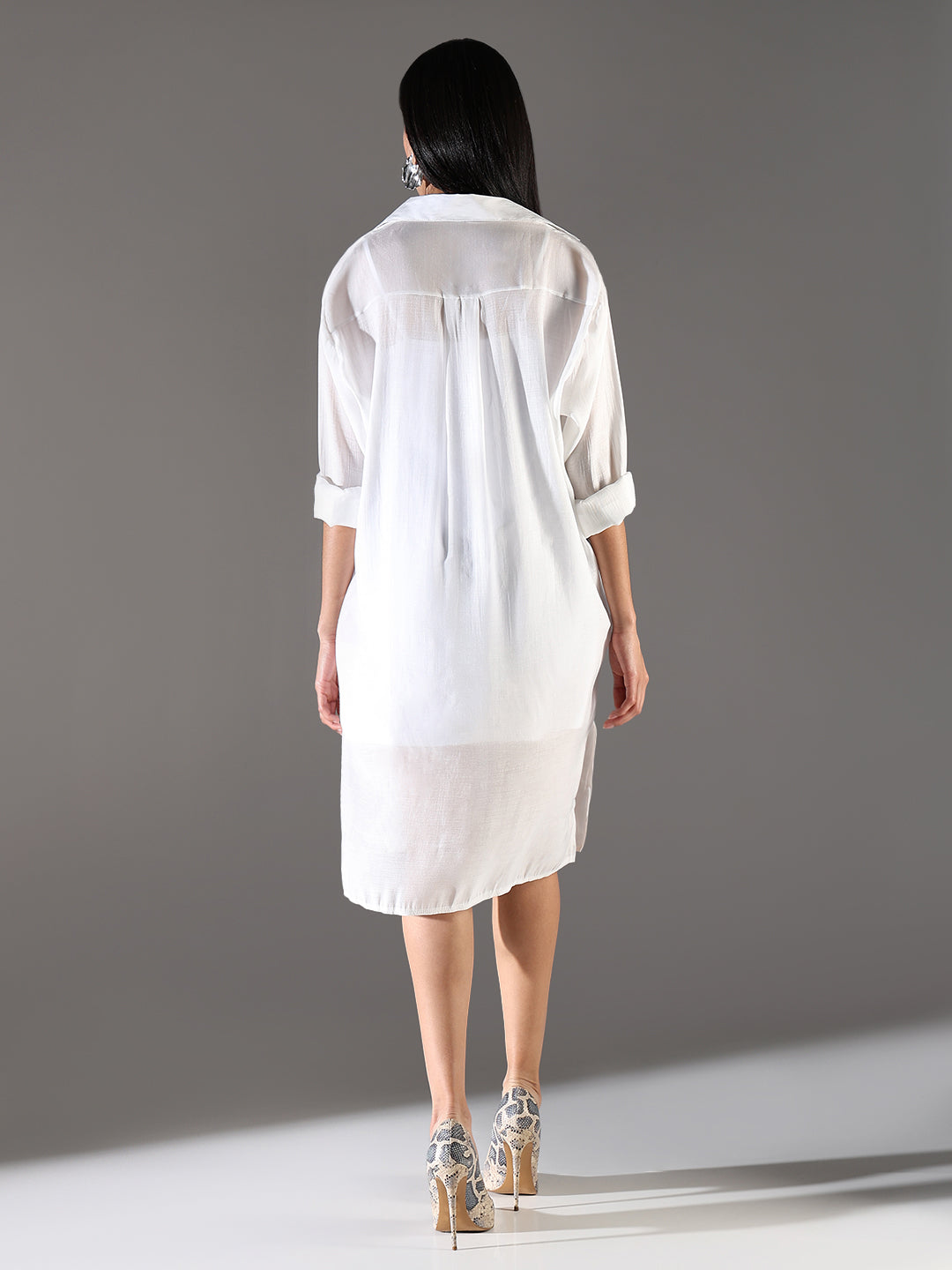 Women White Solid Shirt Dress