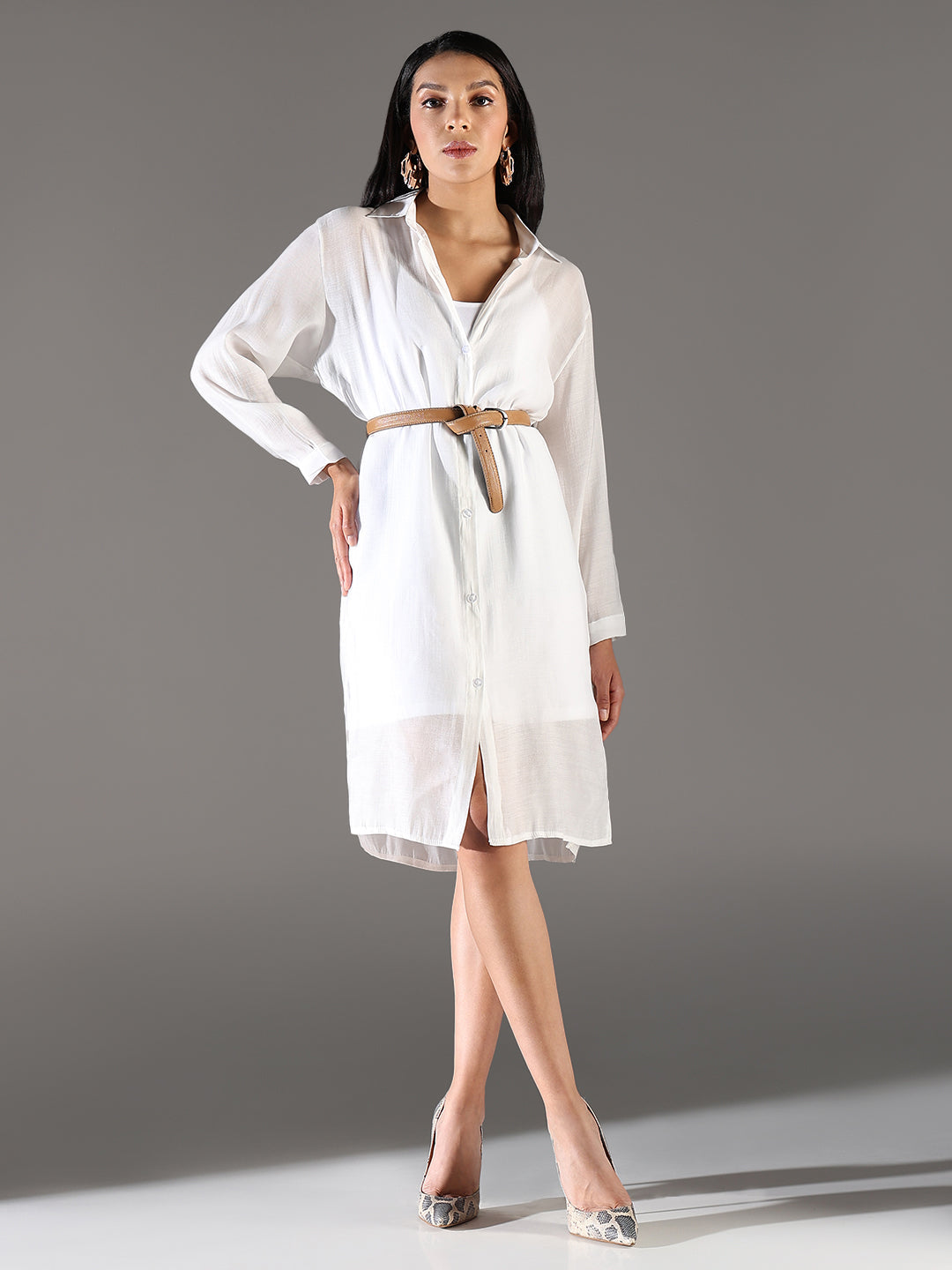 Women White Solid Shirt Dress