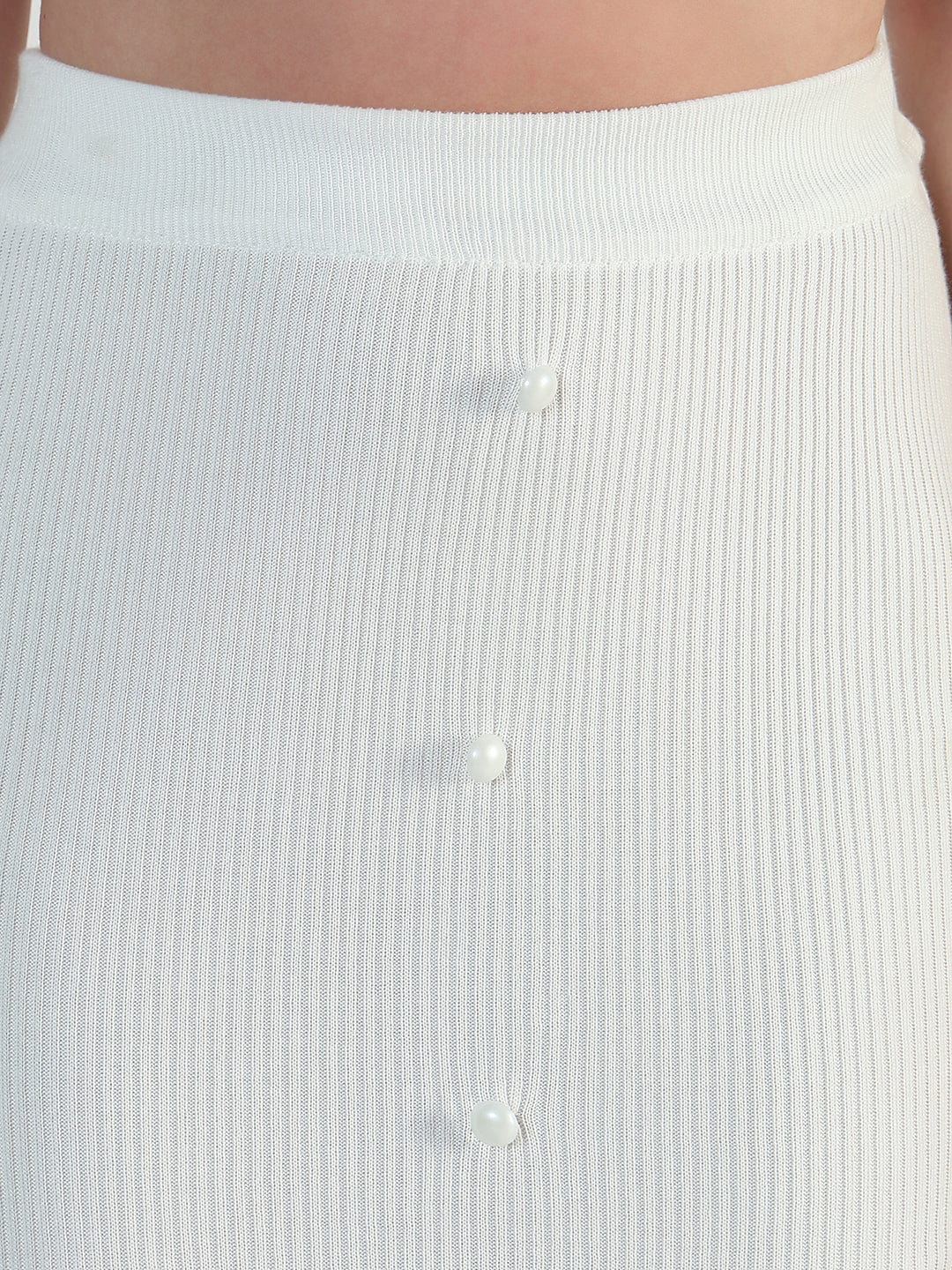 Women's Ribbed White Sleeveless Top with Skirt Co-Ords Set