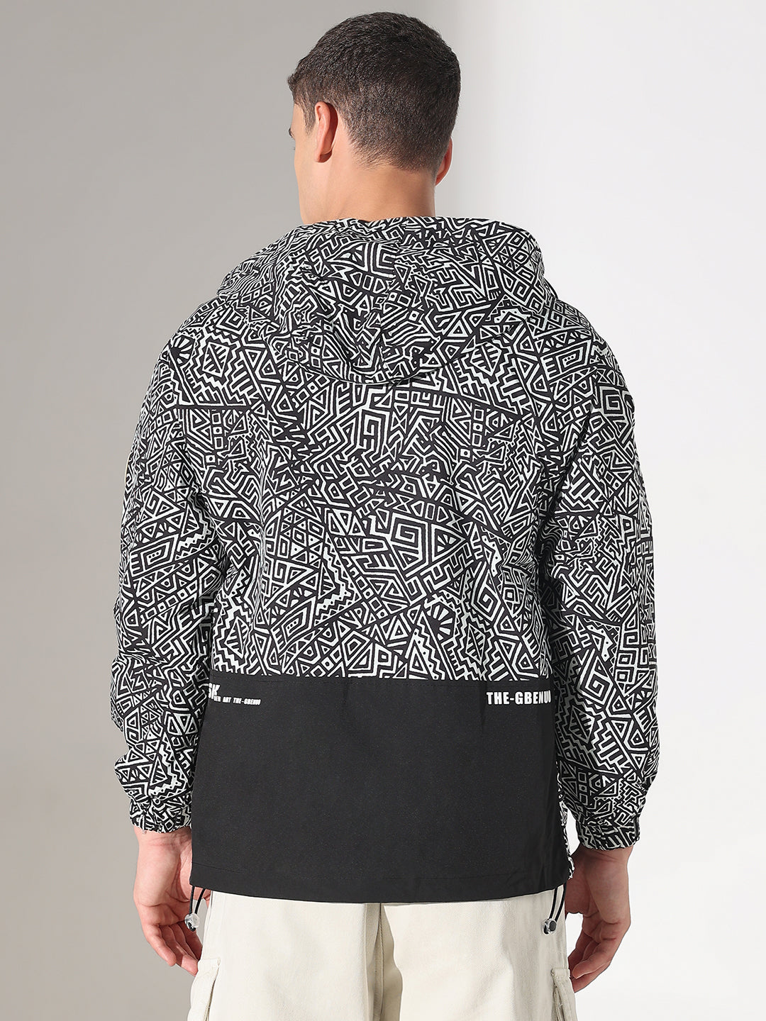 Men's Abstract Black Hooded Zipper Jacket