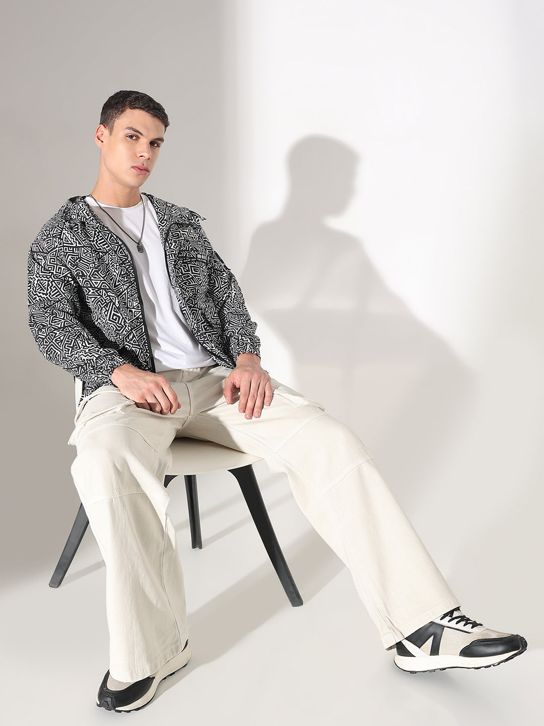 Men's Abstract Black Hooded Zipper Jacket