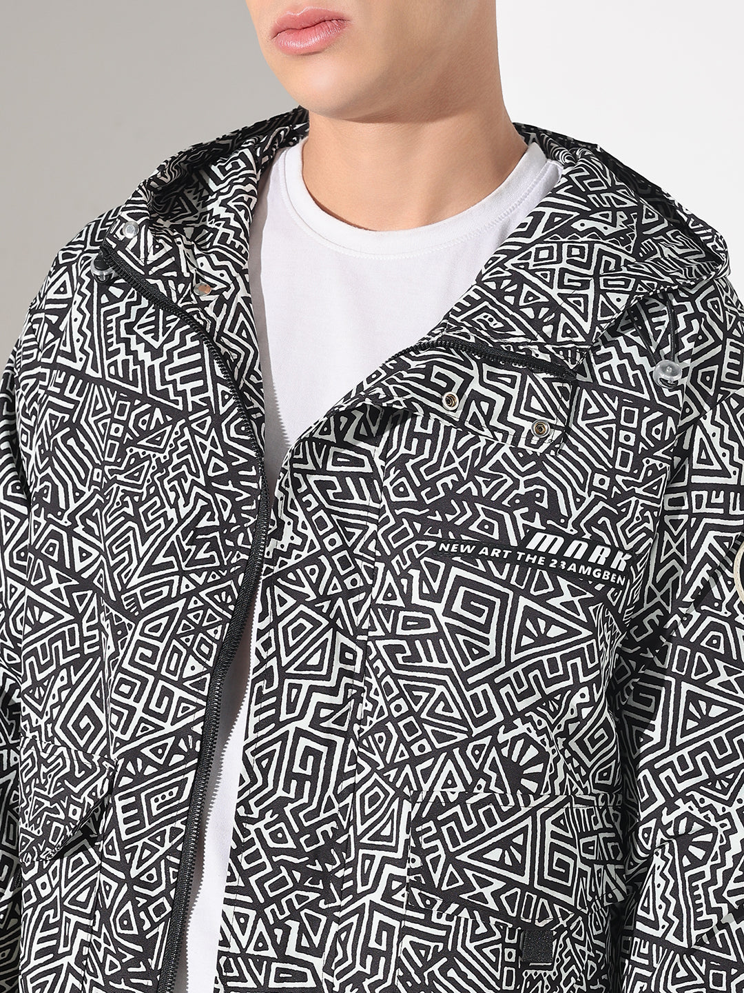 Men's Abstract Black Hooded Zipper Jacket