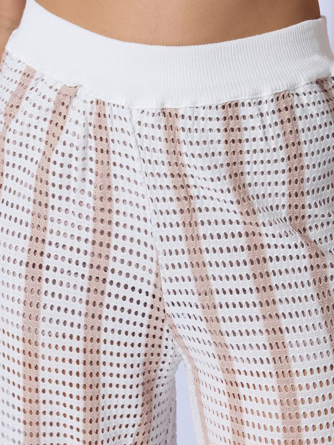 Women's Striped White Crochet Shirt with Trouser Co-ord Set - Uncategorized from SHOWOFFFF