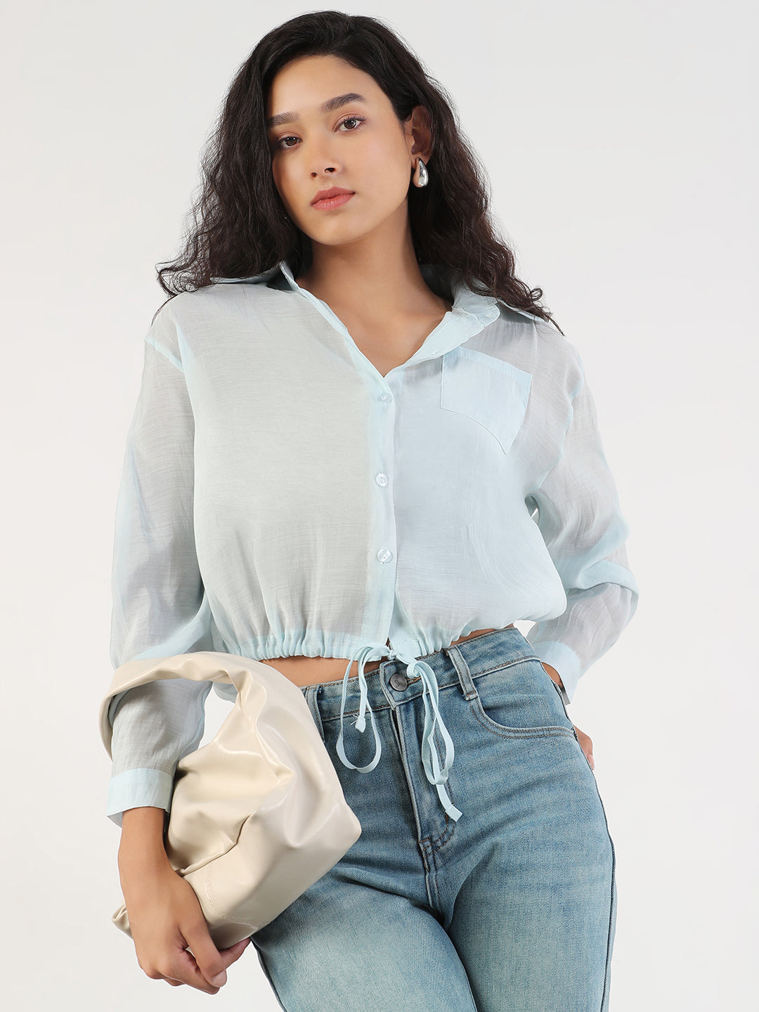 Women Blue Solid Shirt with Hem