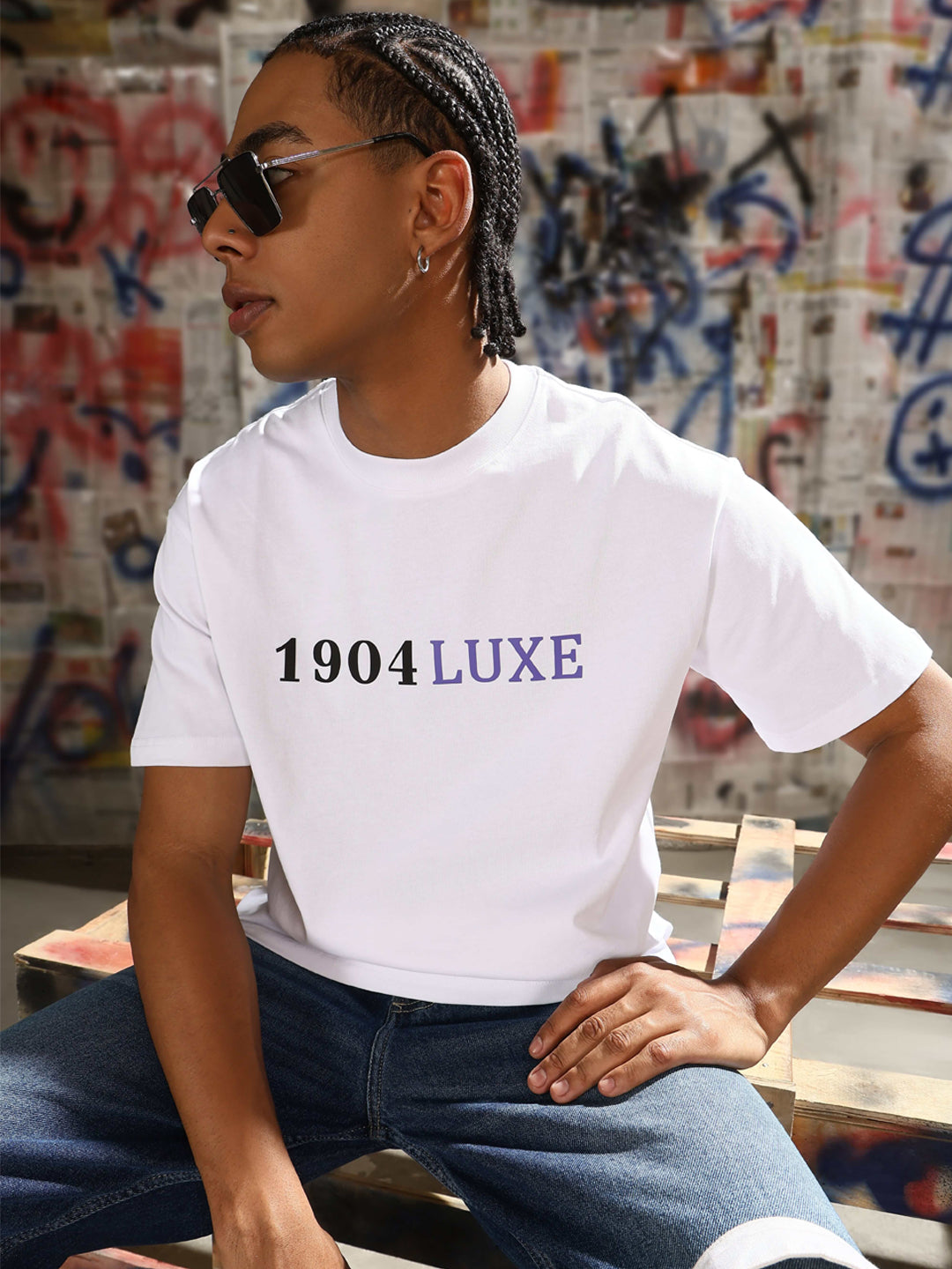 Men's Casual White Typography T-Shirt