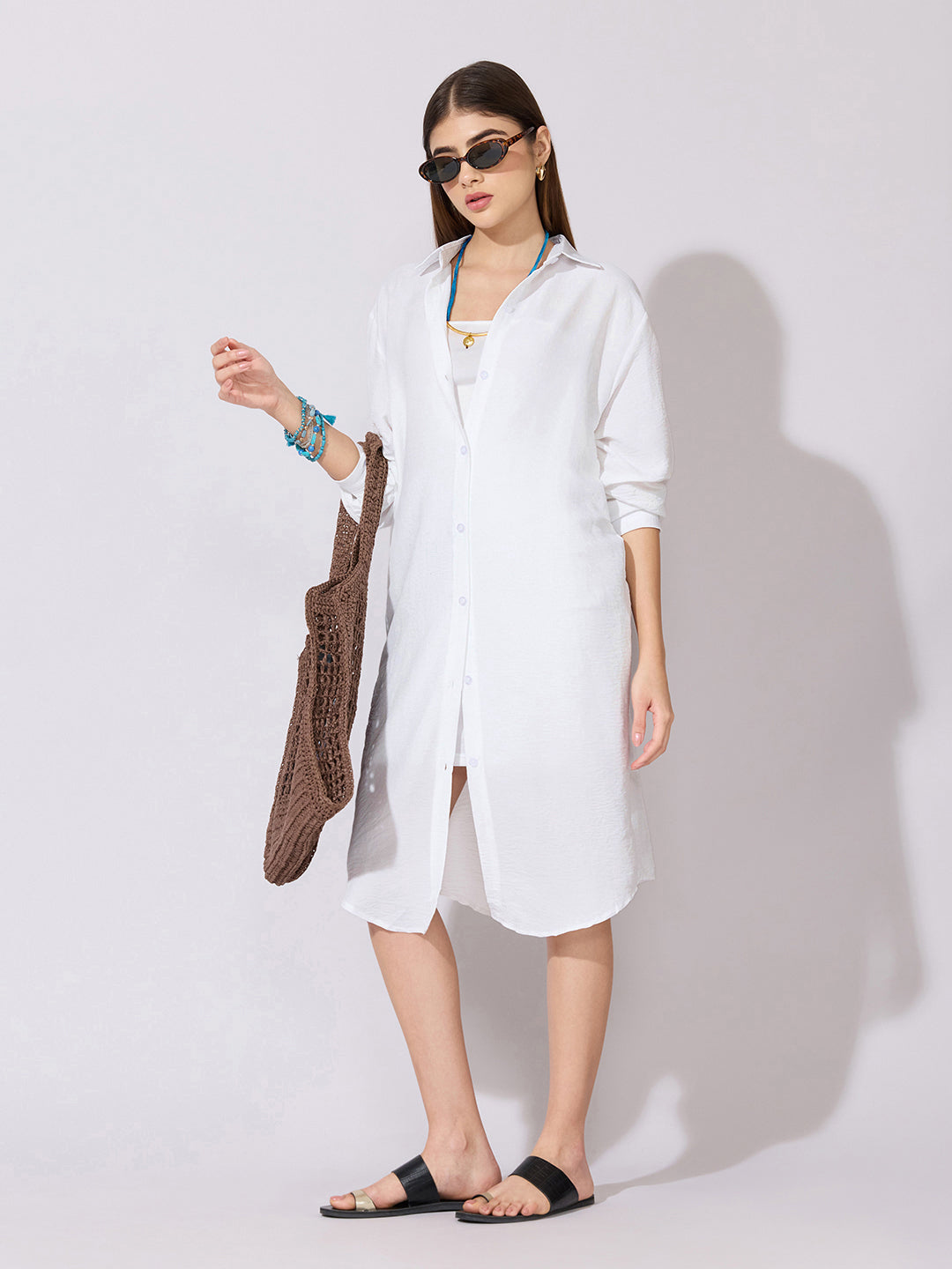 Women's White Shirt Midi Dress