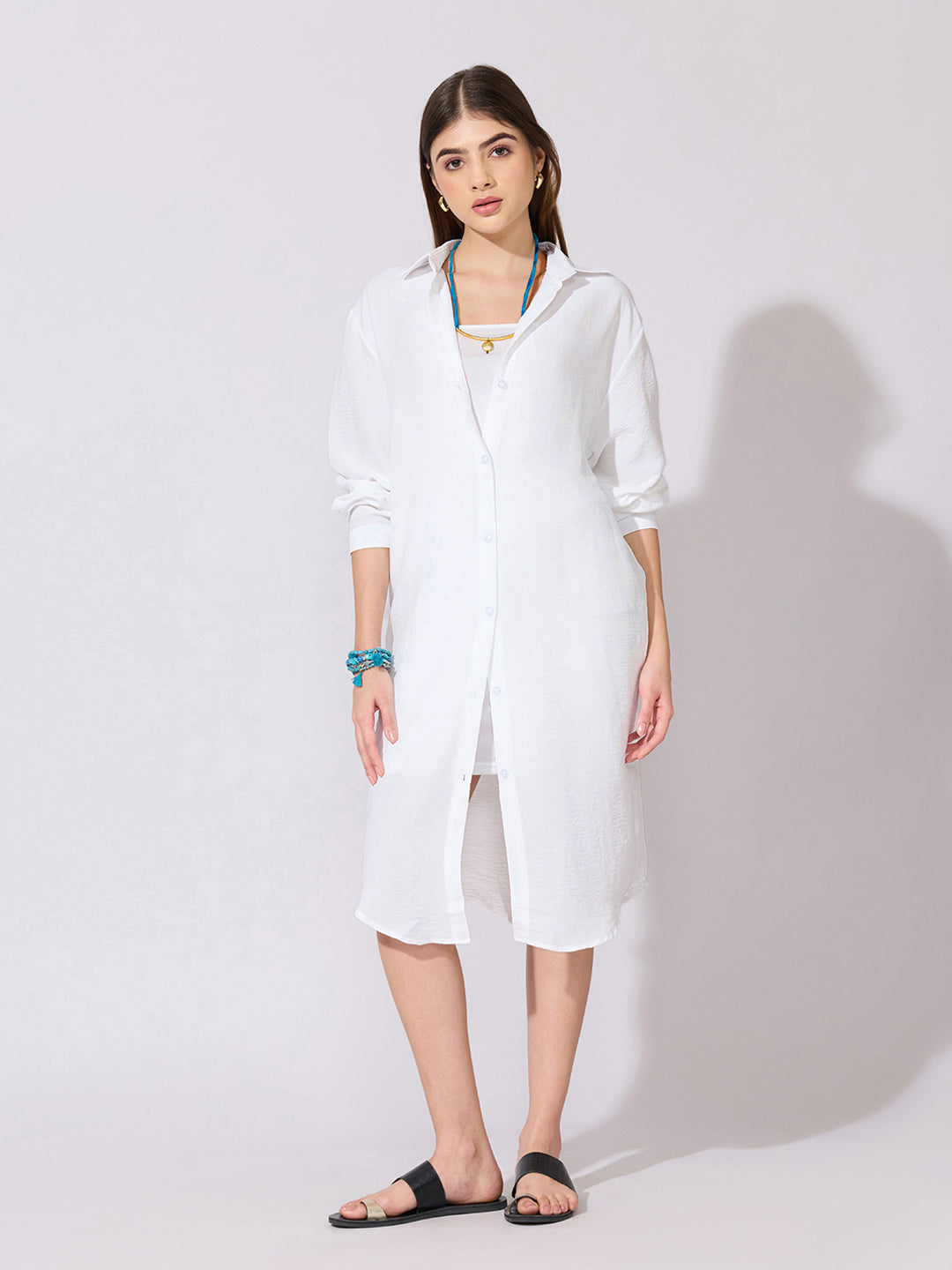 Women's White Shirt Midi Dress