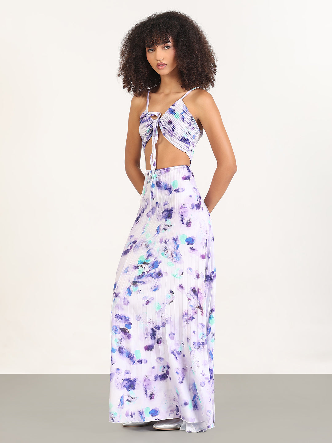 Women's Abstract Violet Fit and Flare Maxi Dress