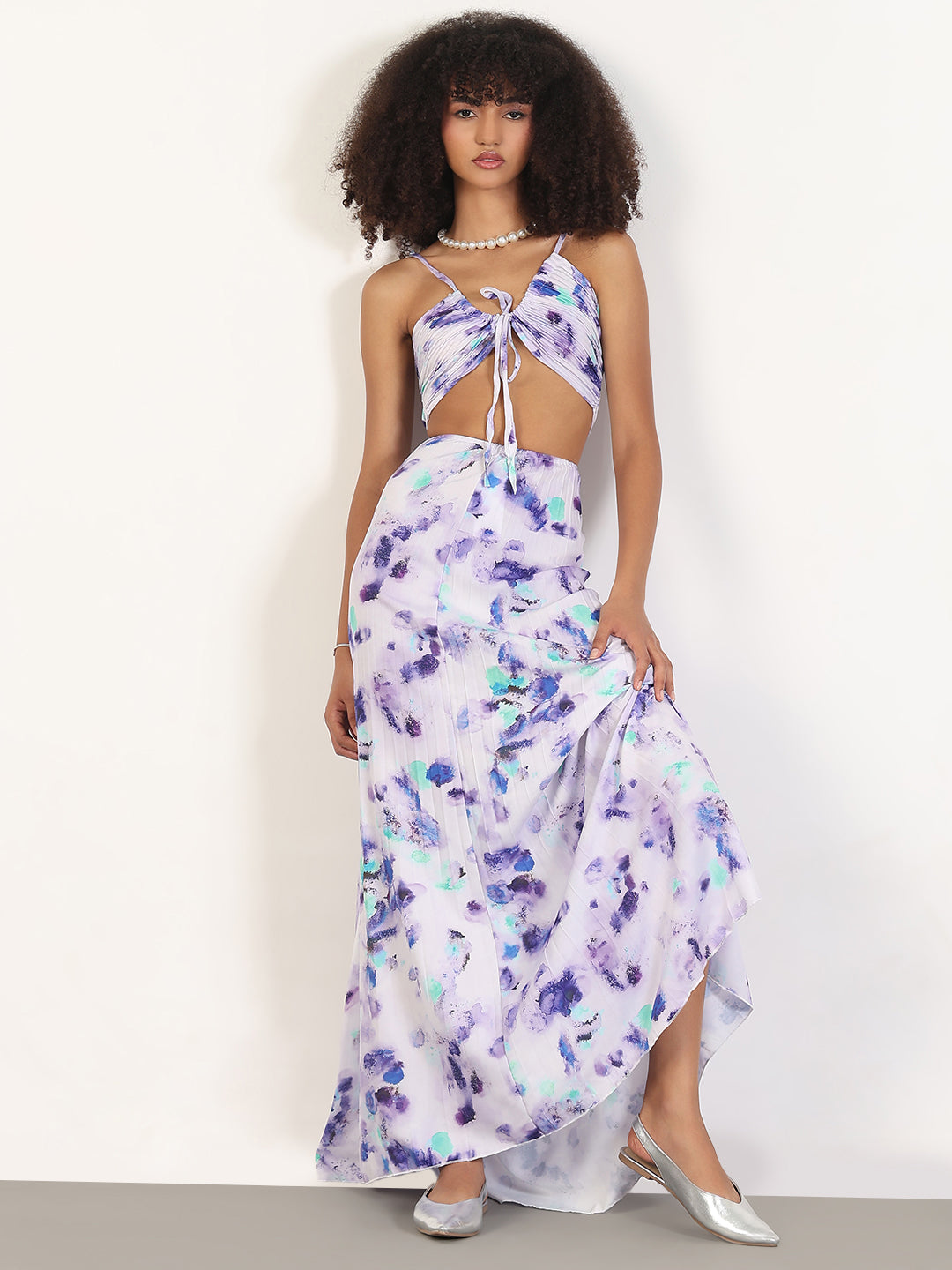 Women's Abstract Violet Fit and Flare Maxi Dress