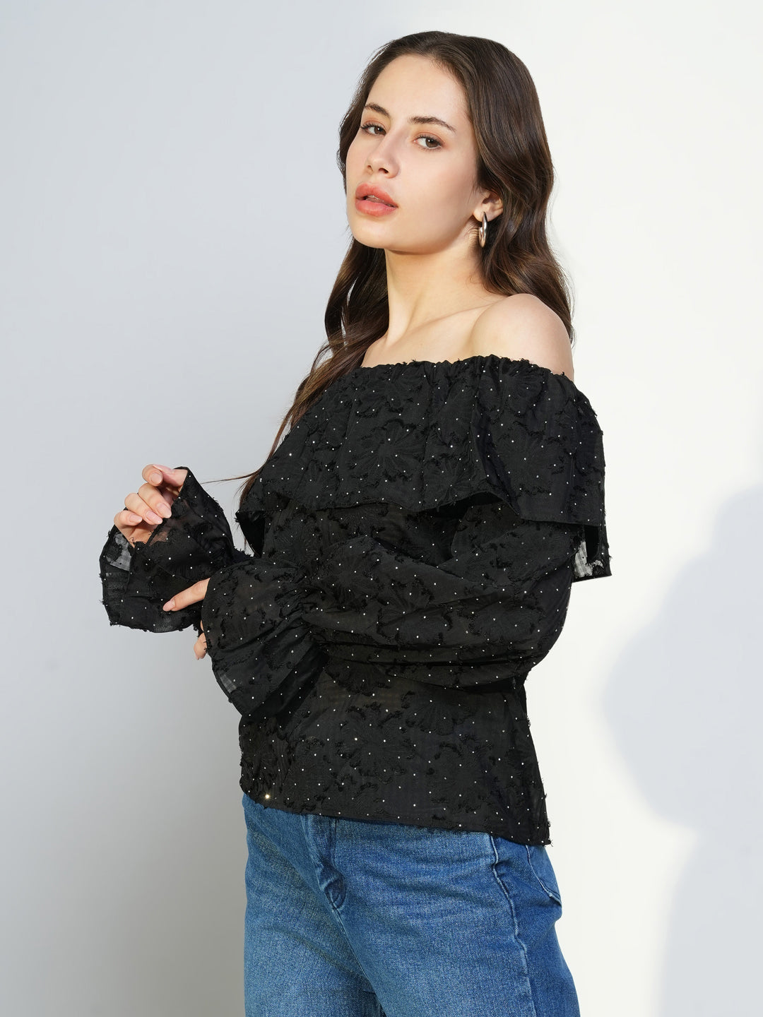 Women Black Floral Top