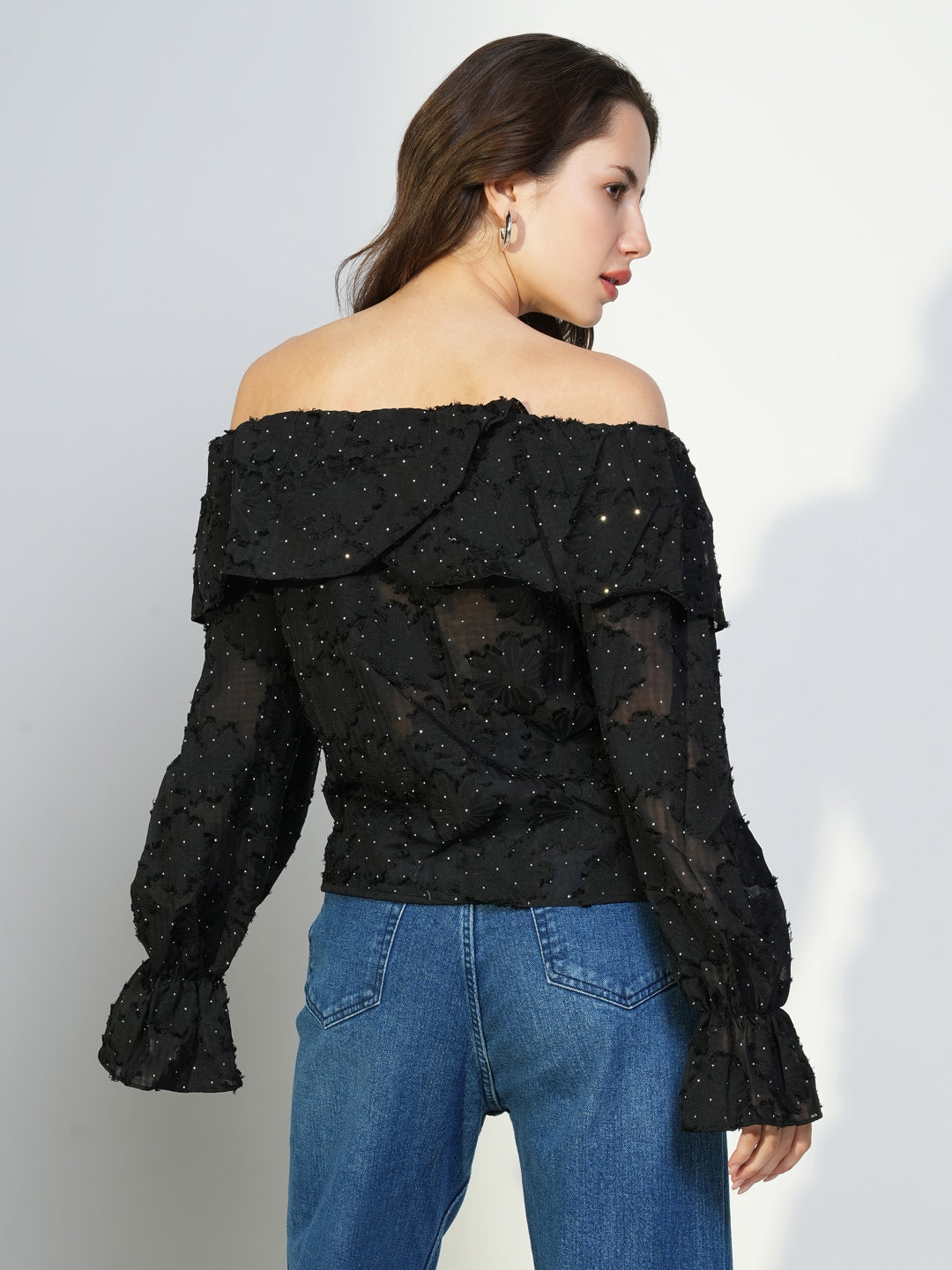 Women Black Floral Top