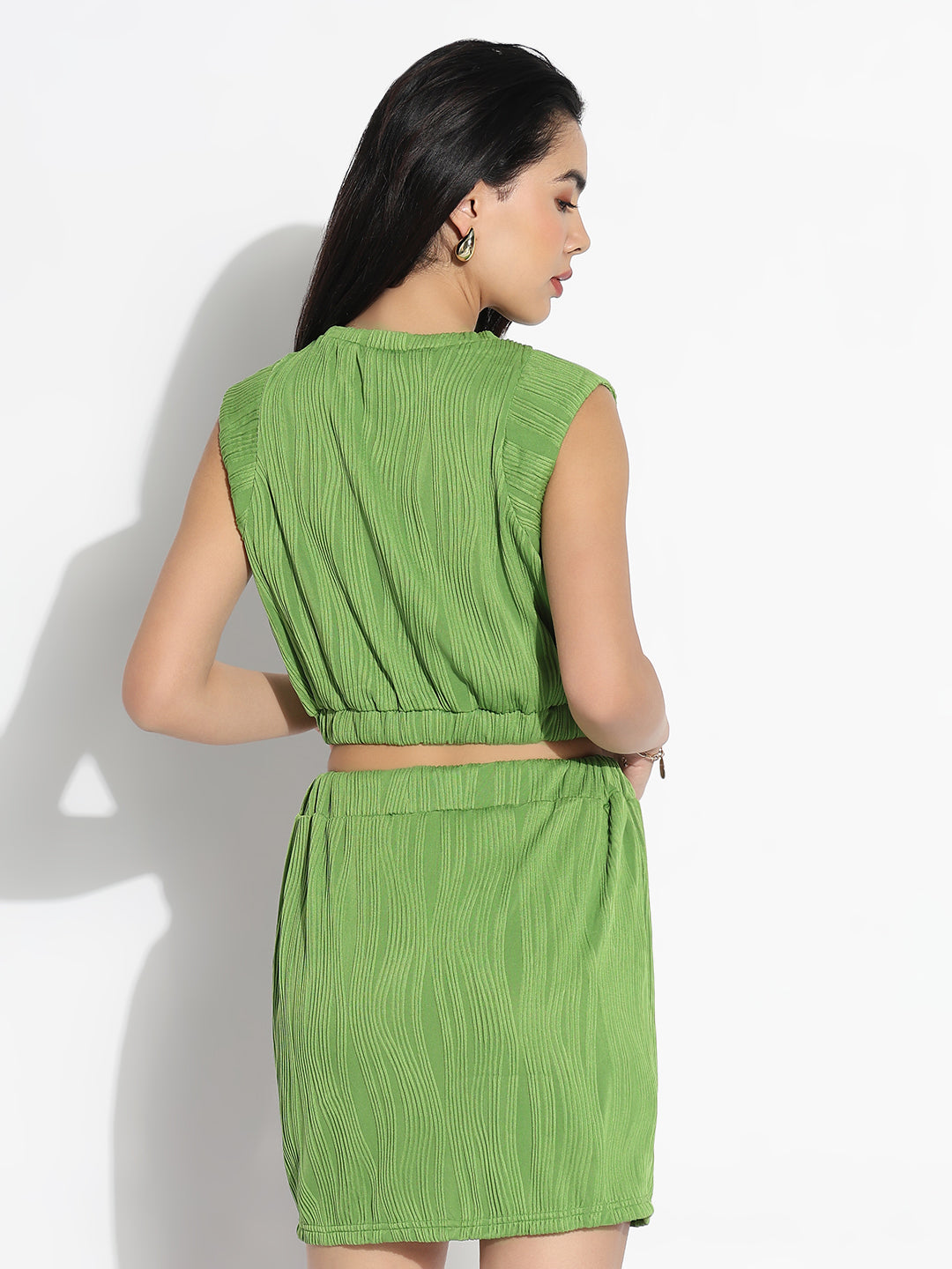 Women Green Solid Top with Skirt Co-ords Set