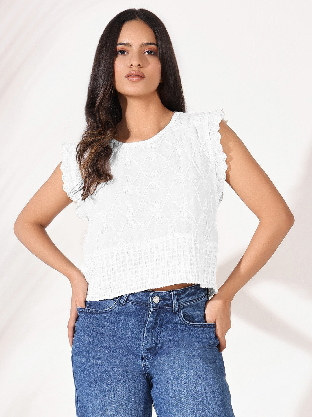 Women White Solid Crop Top